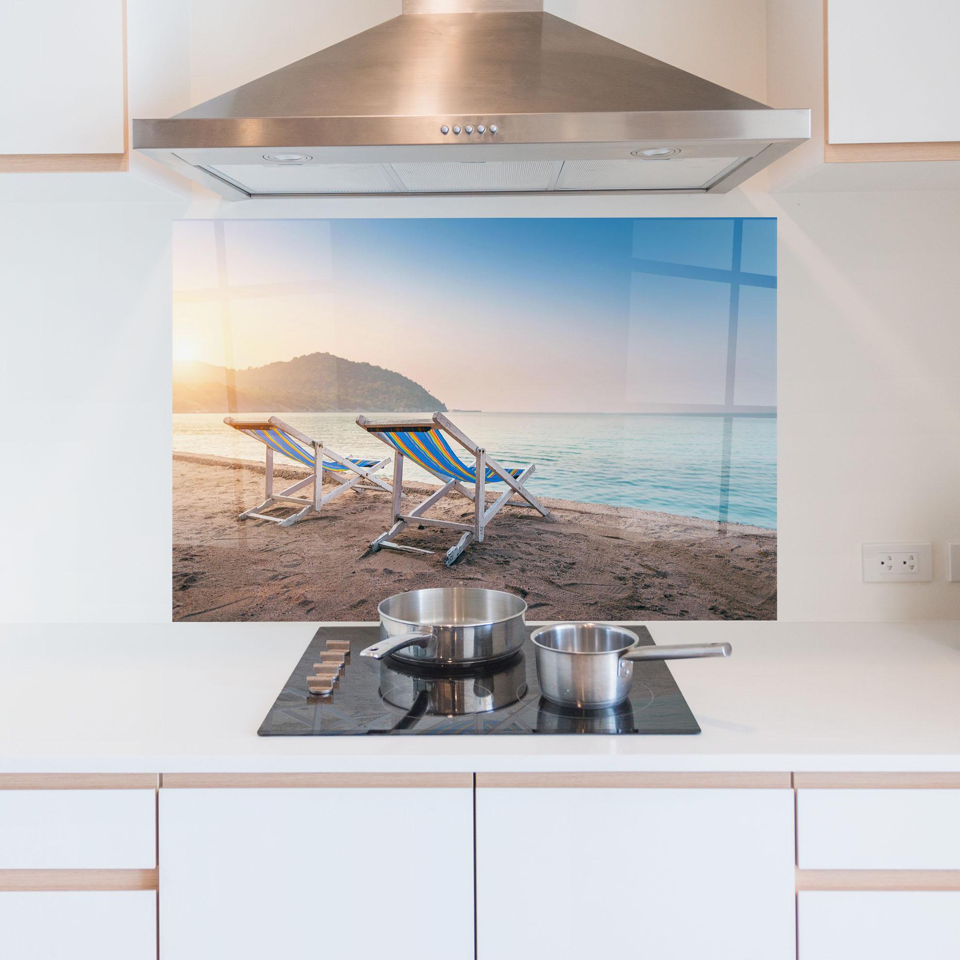 Konyhai üveg hátfal Colorful Beach Chairs mockup 5