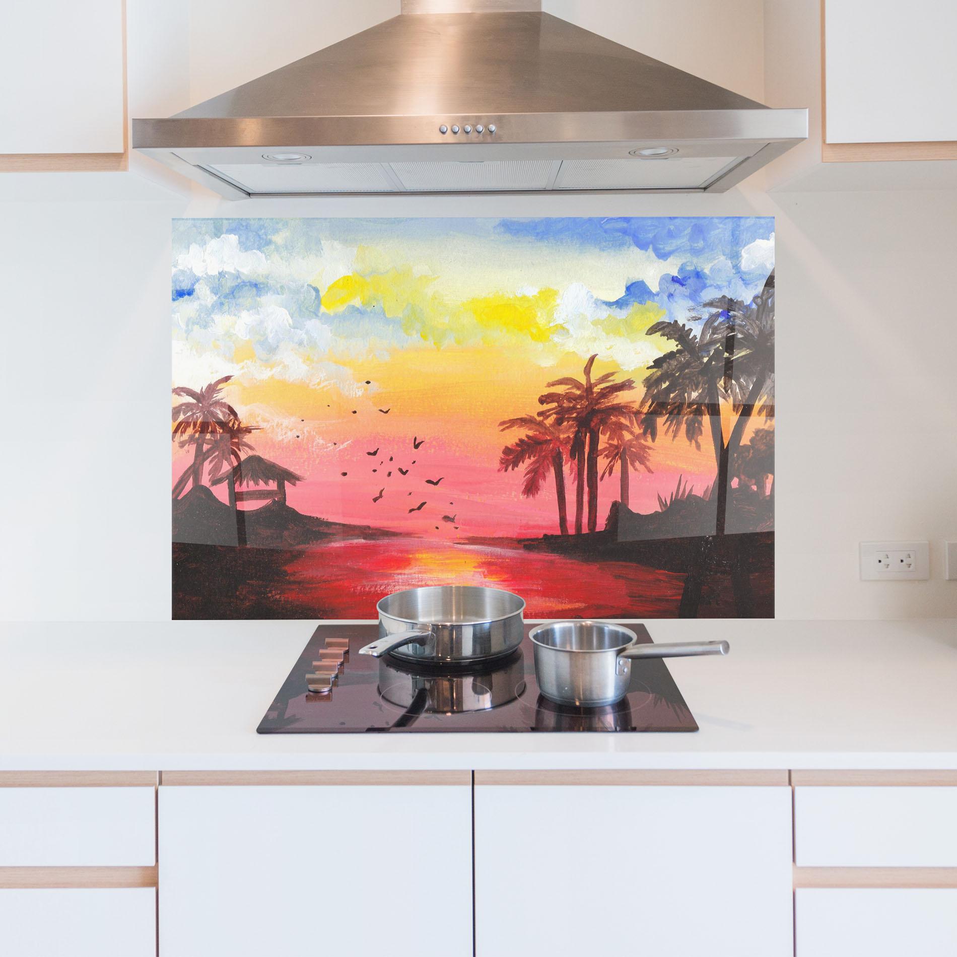 Konyhai üveg hátfal Sunset Gouache Painting mockup 5