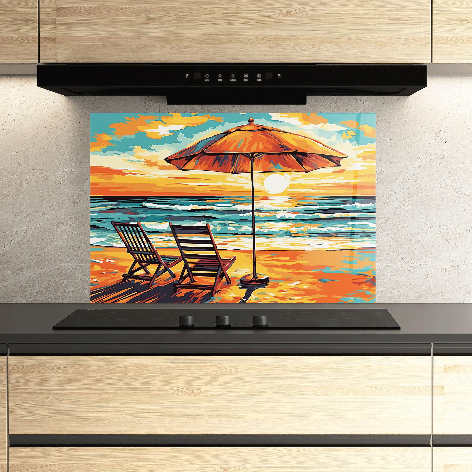 Konyhai üveg hátfal Chair Sunset View mockup 3