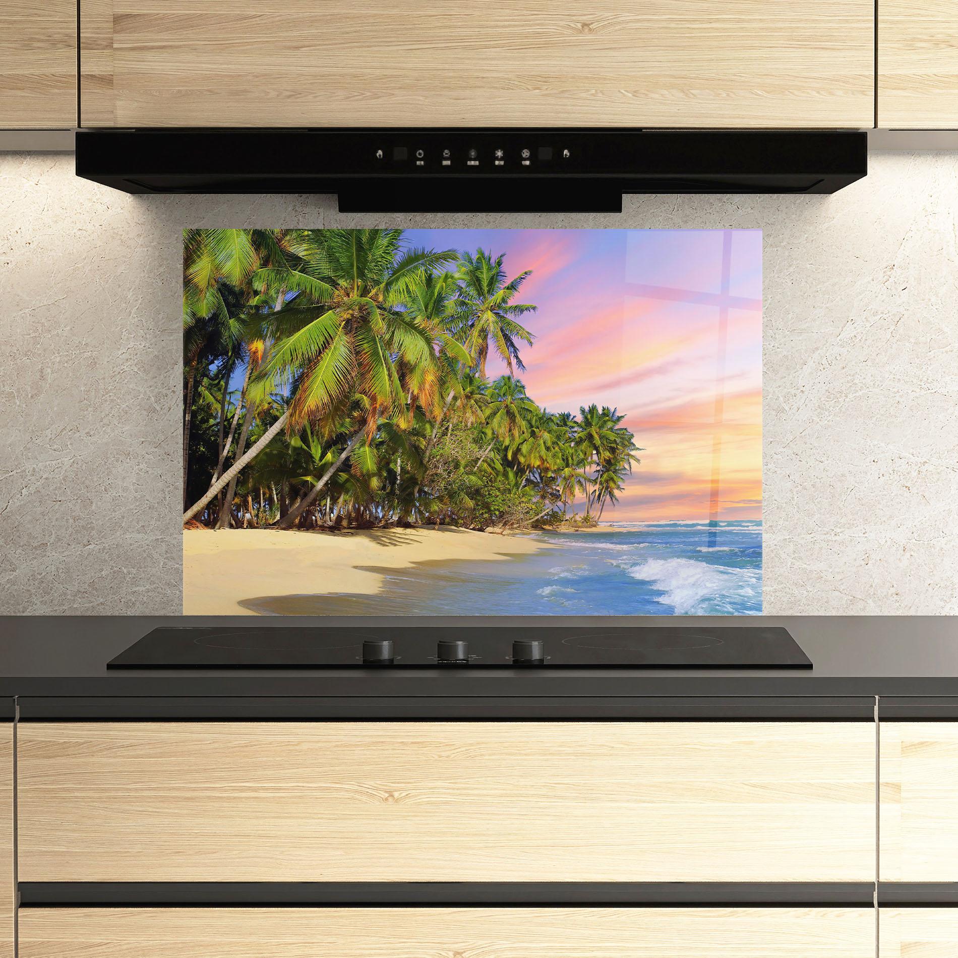 Konyhai üveg hátfal Coconut Tree Sunset mockup 3