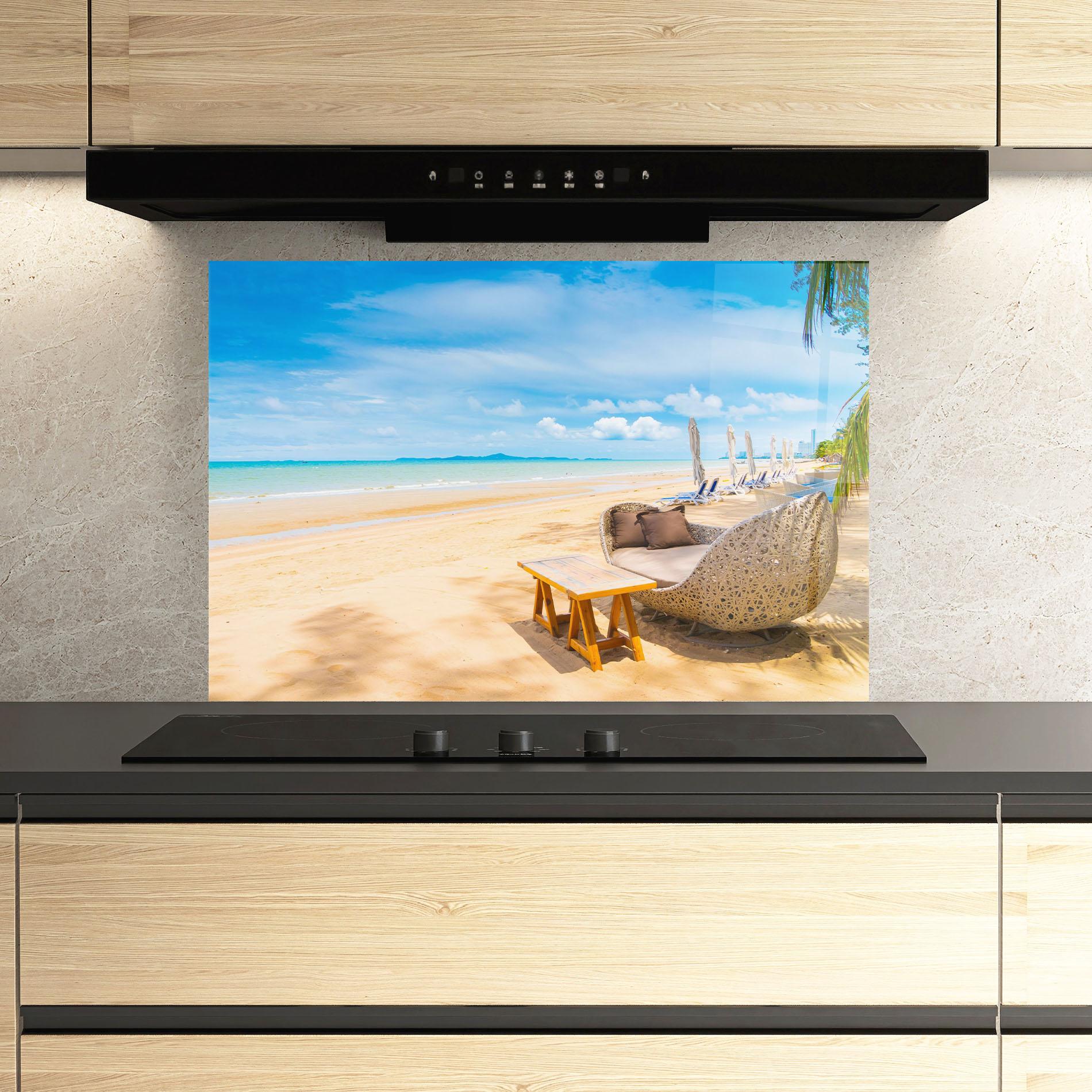 Konyhai üveg hátfal Dinning Blue Sky mockup 3