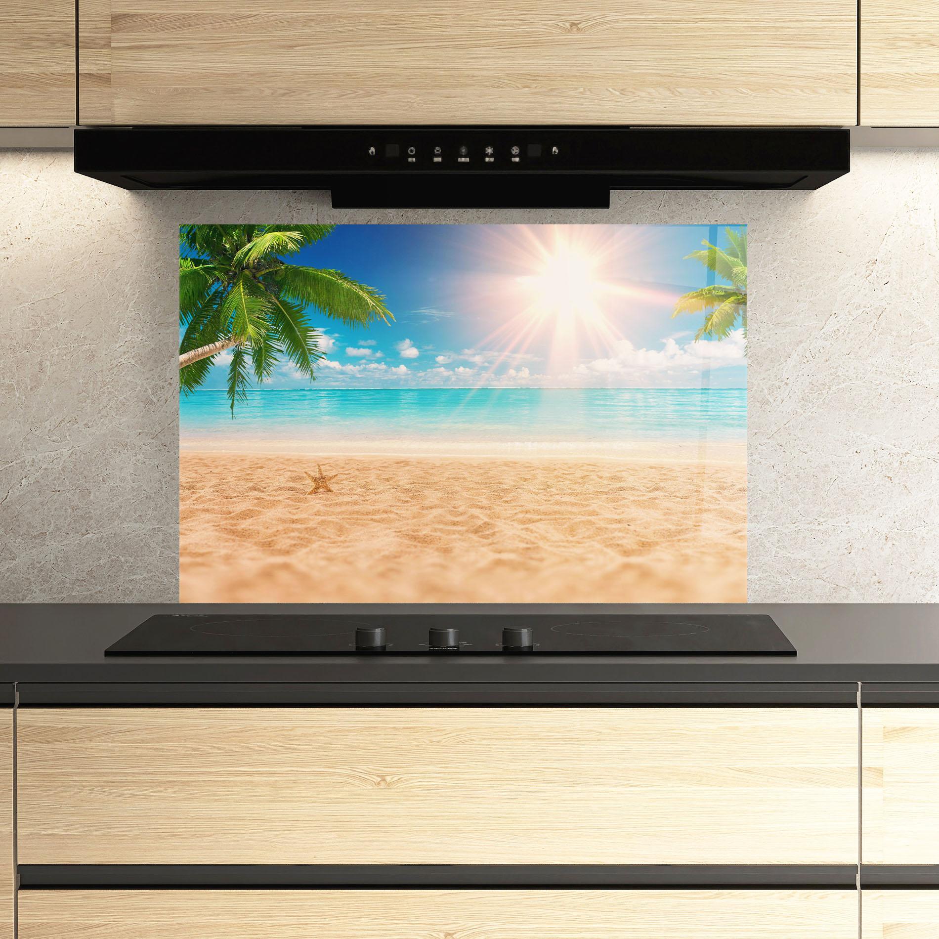 Konyhai üveg hátfal Exotic Beach Ocean mockup 3