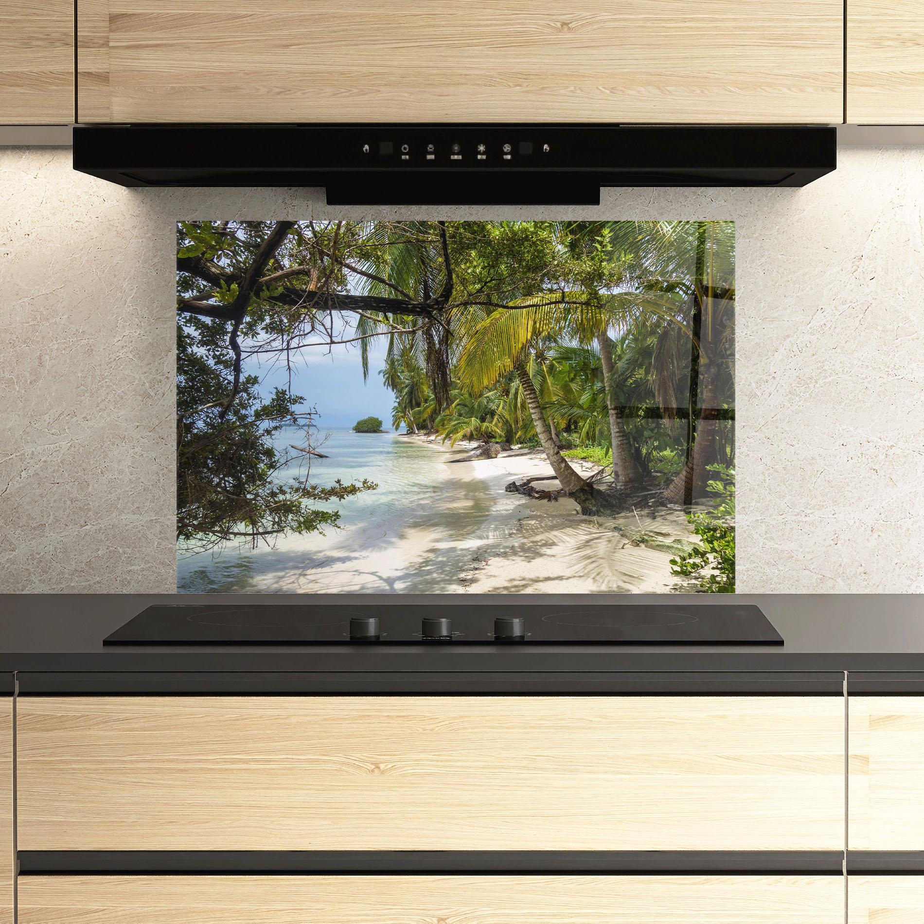 Konyhai üveg hátfal Island Beach mockup 3