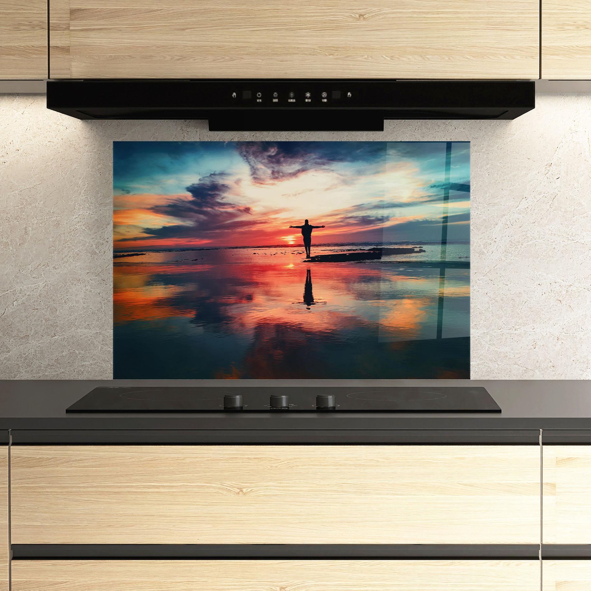 Konyhai üveg hátfal Ocean Sunset Man mockup 3