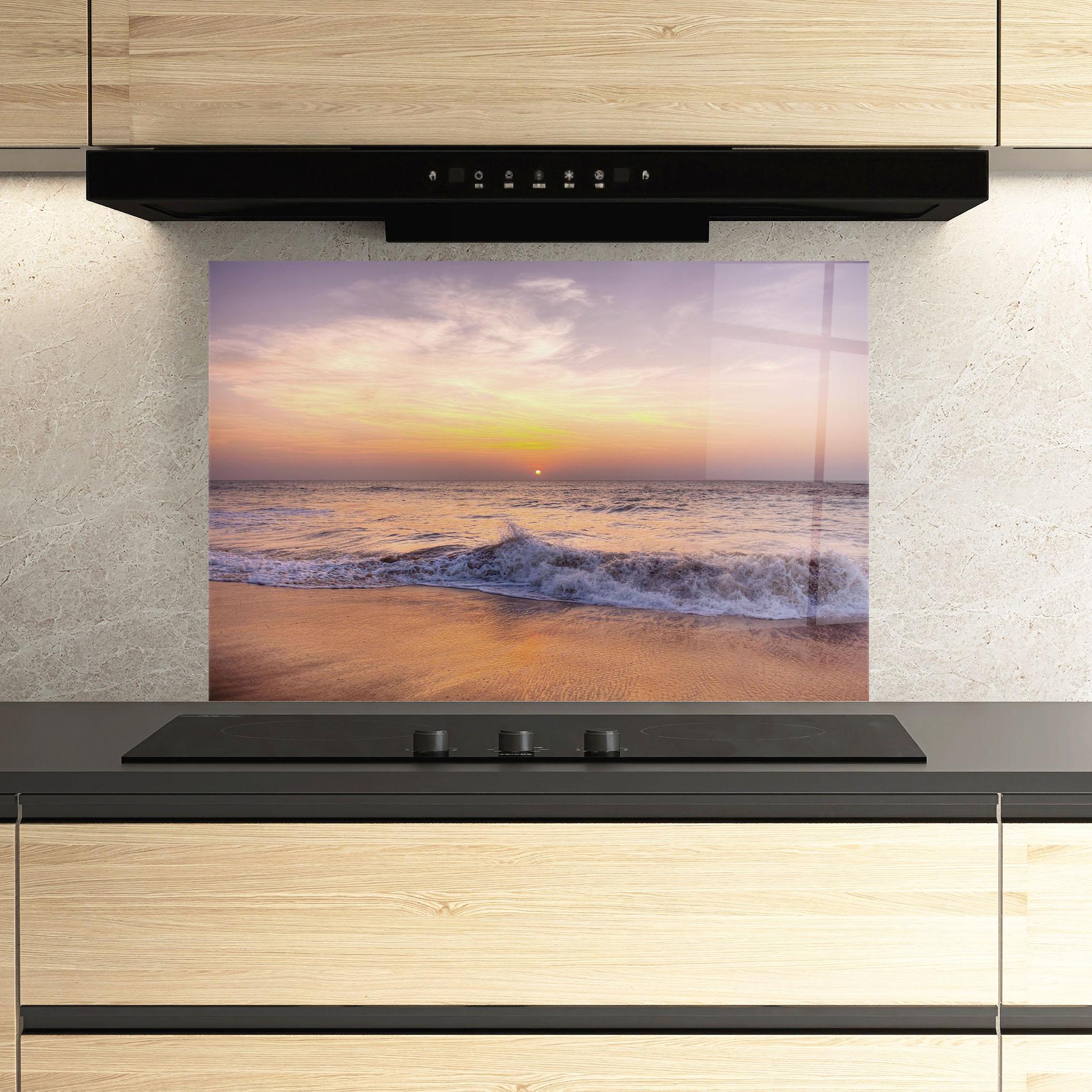 Konyhai üveg hátfal Purple Sky Beach mockup 3