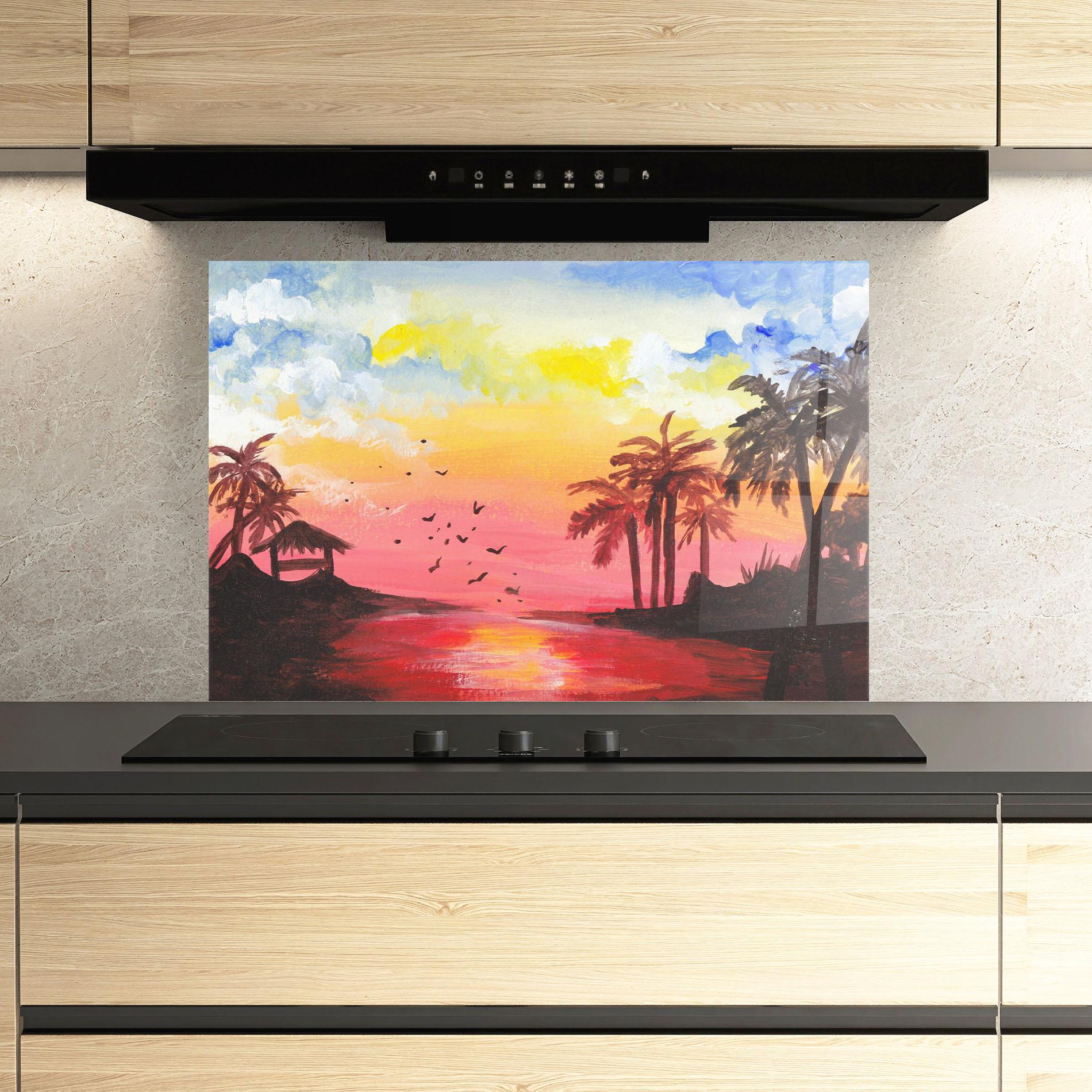 Konyhai üveg hátfal Sunset Gouache Painting mockup 3