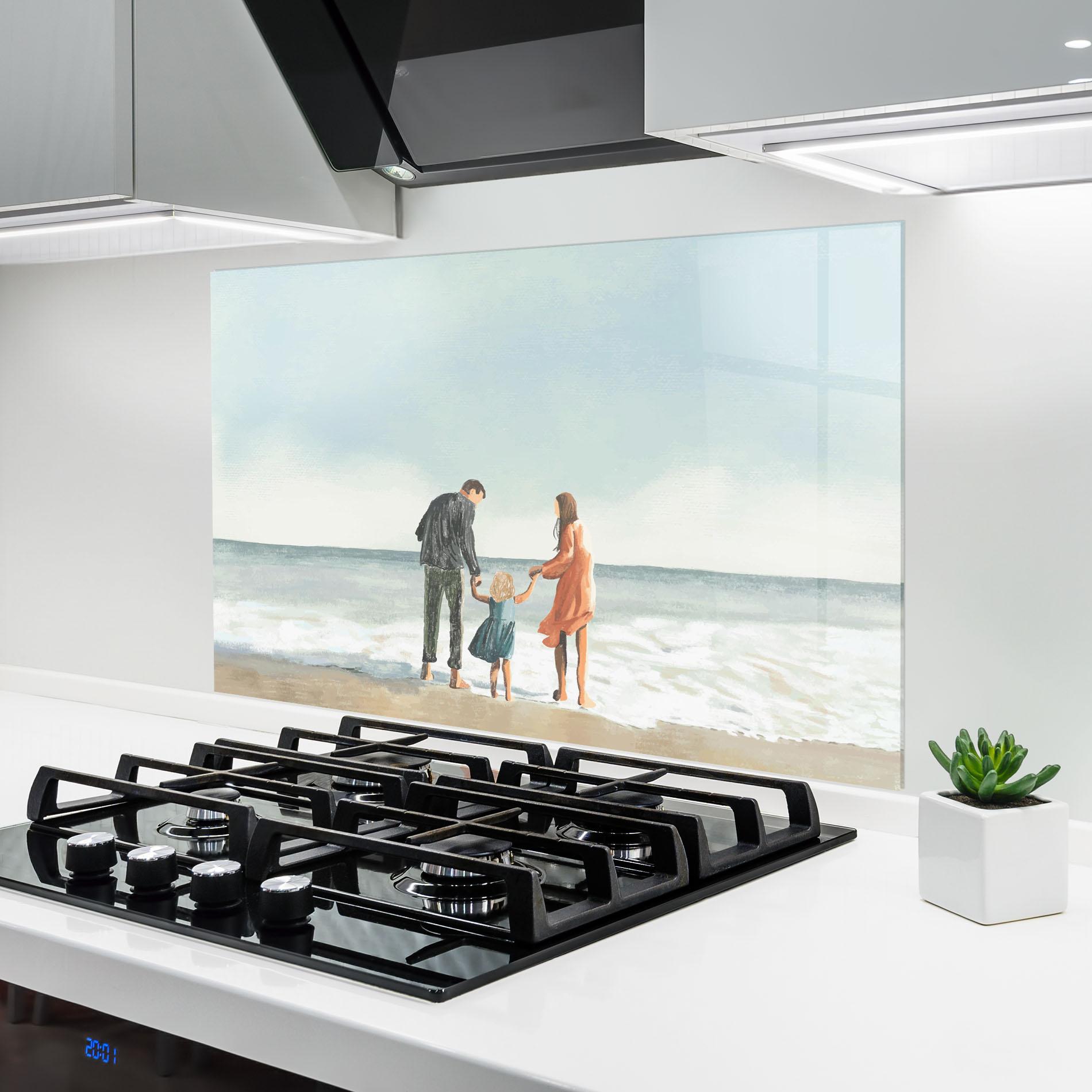 Konyhai üveg hátfal Beach Family mockup 6