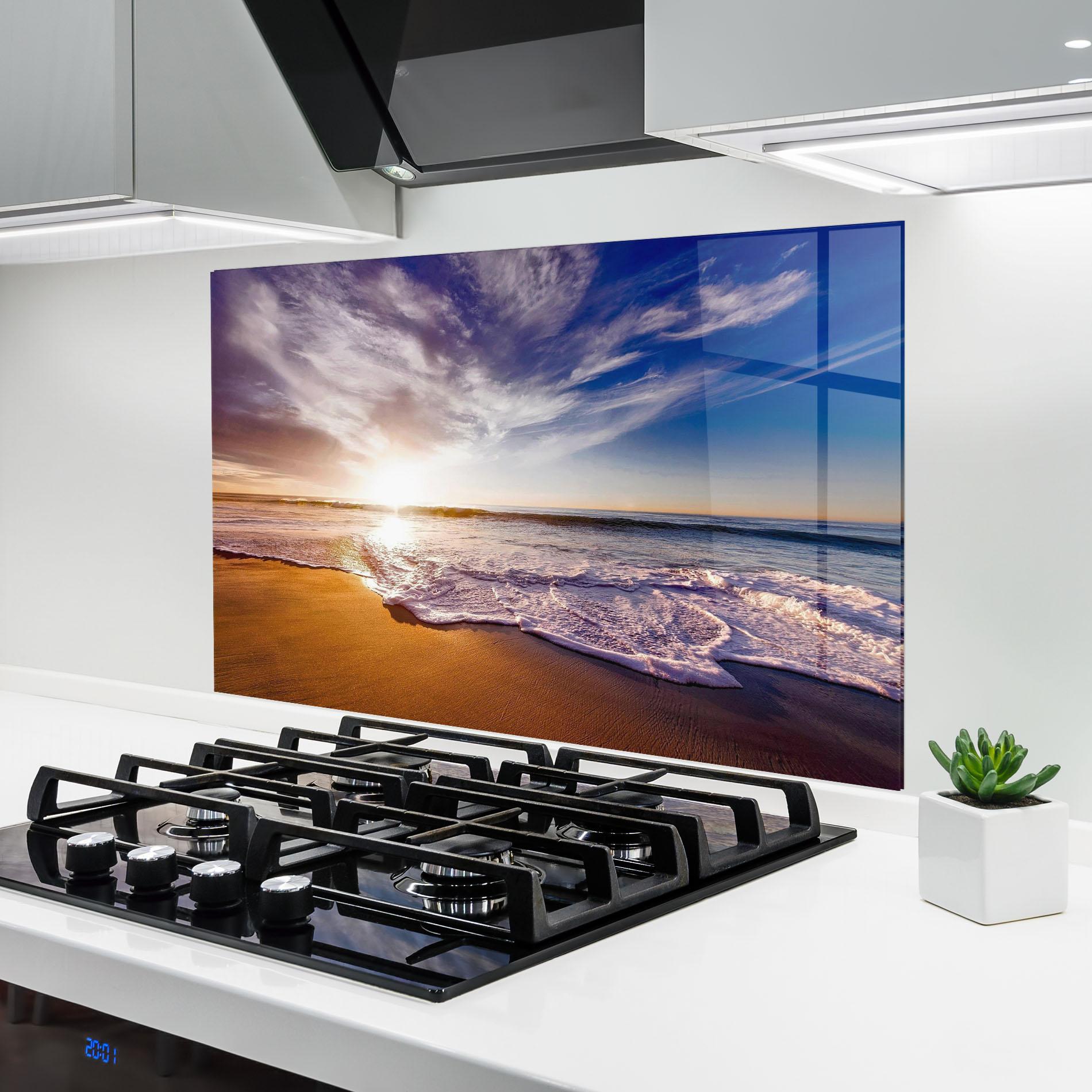 Konyhai üveg hátfal Beach Sunrise mockup 6