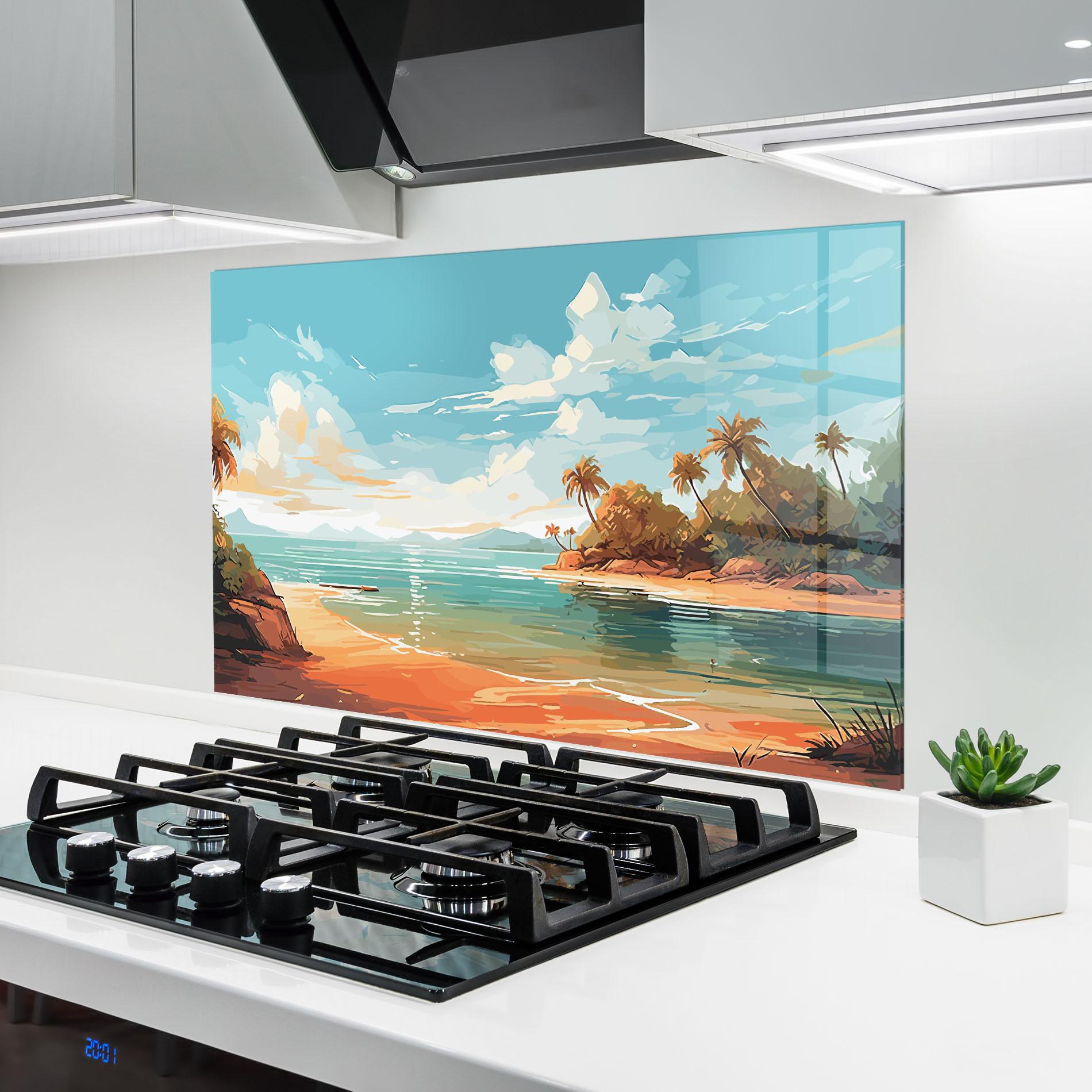 Konyhai üveg hátfal Blue Sky Beach mockup 6