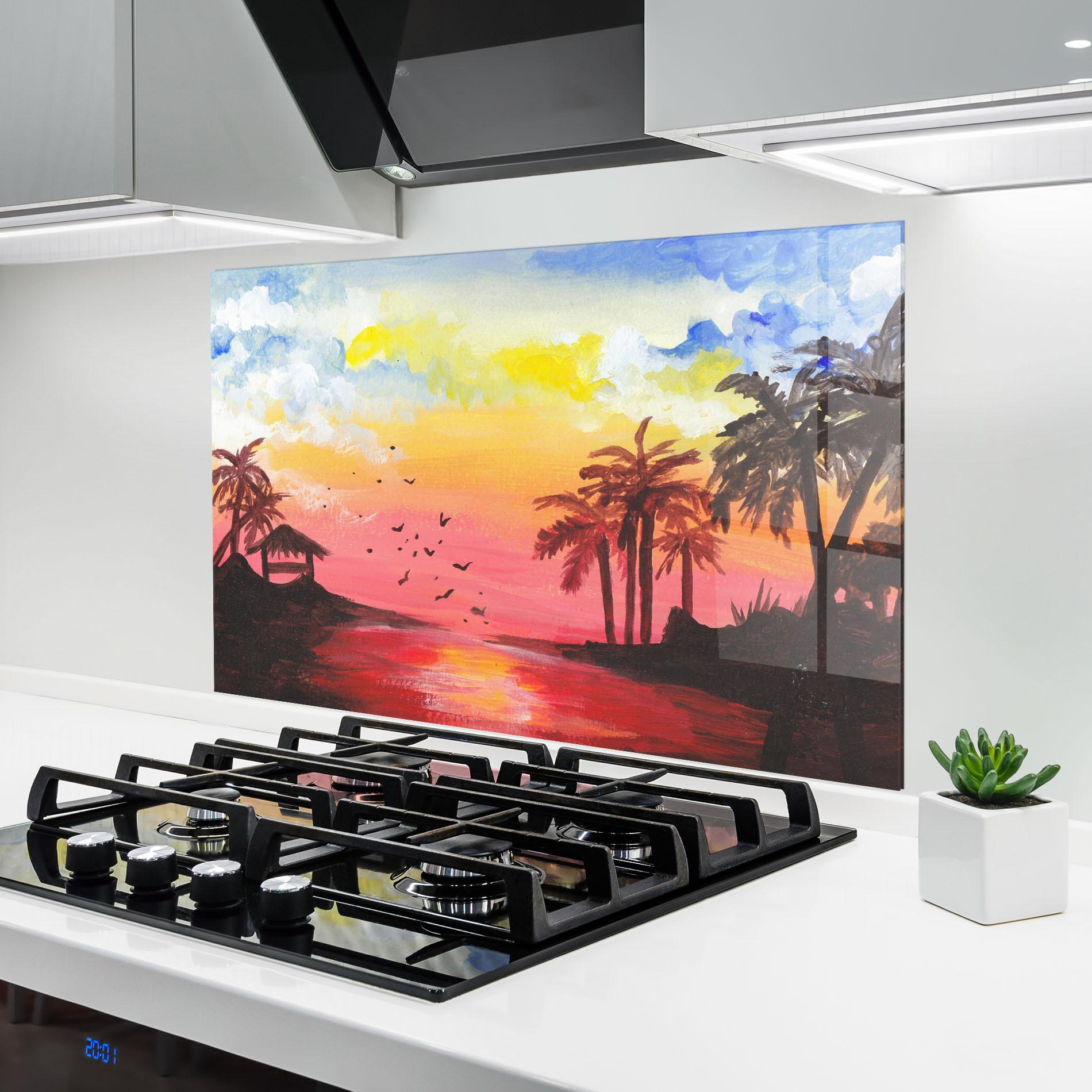 Konyhai üveg hátfal Sunset Gouache Painting mockup 6