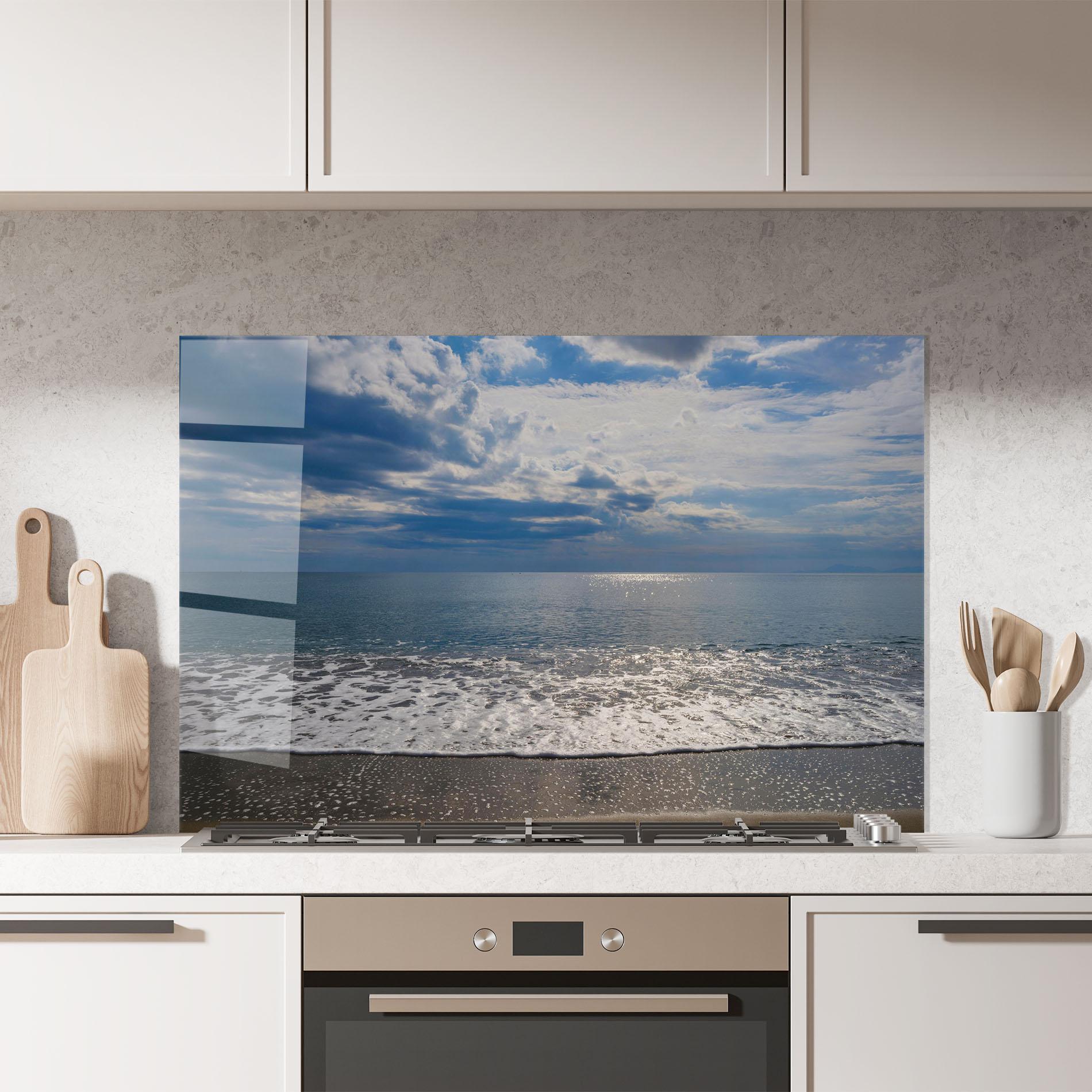 Konyhai üveg hátfal Blue Cream Beach mockup 7