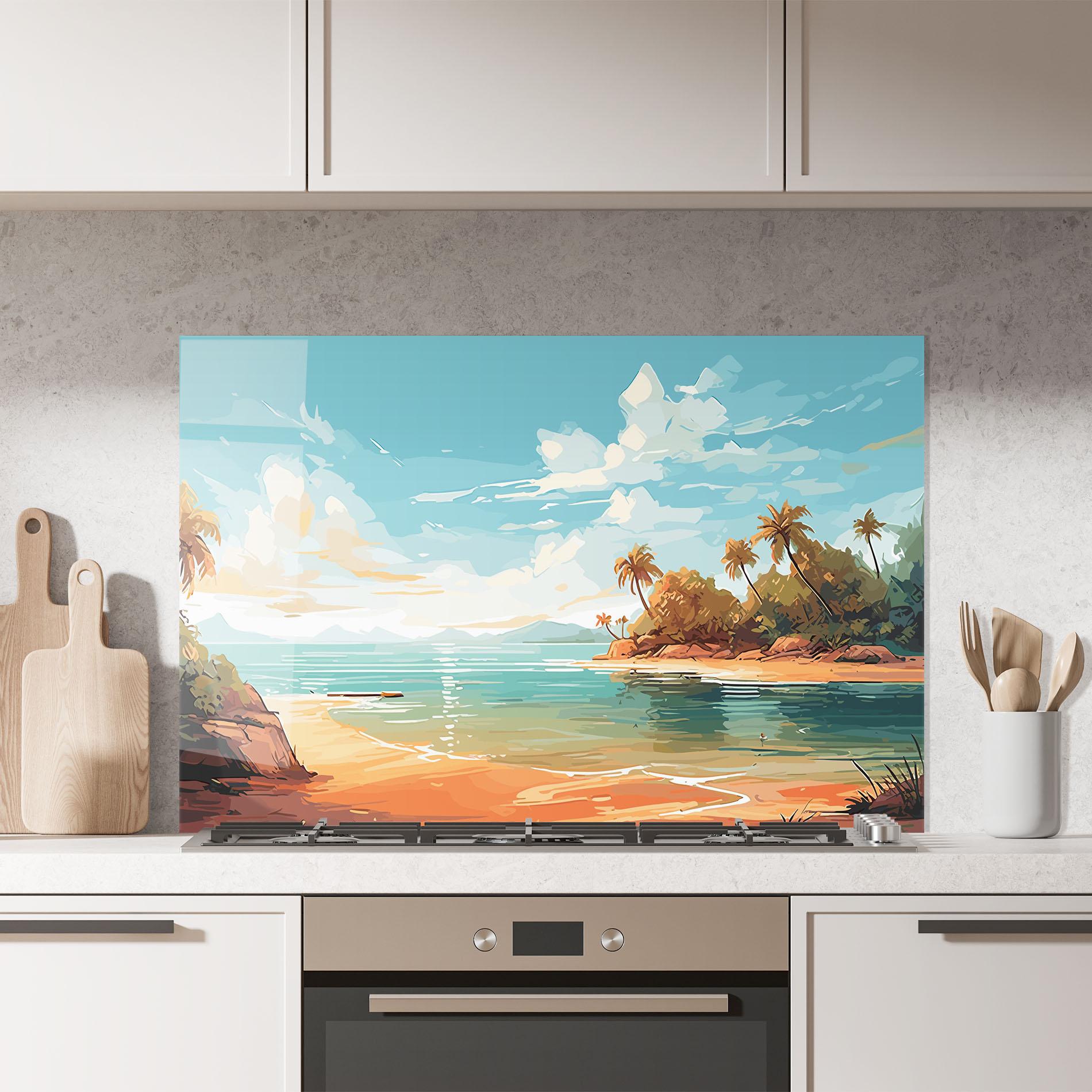 Konyhai üveg hátfal Blue Sky Beach mockup 7