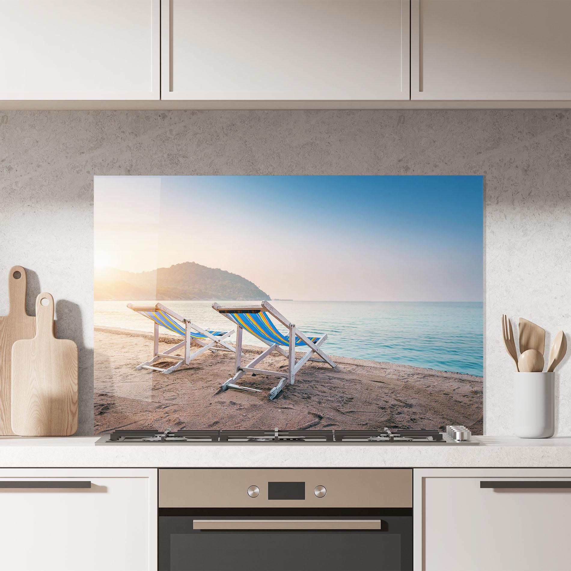 Konyhai üveg hátfal Colorful Beach Chairs mockup 7