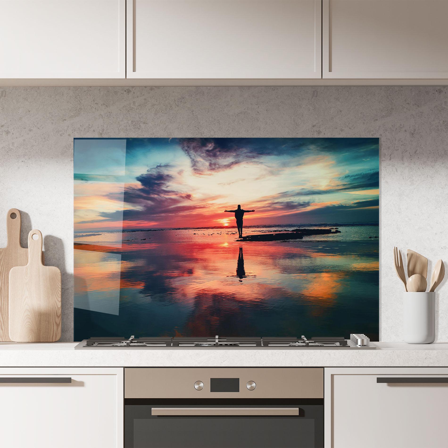 Konyhai üveg hátfal Ocean Sunset Man mockup 7