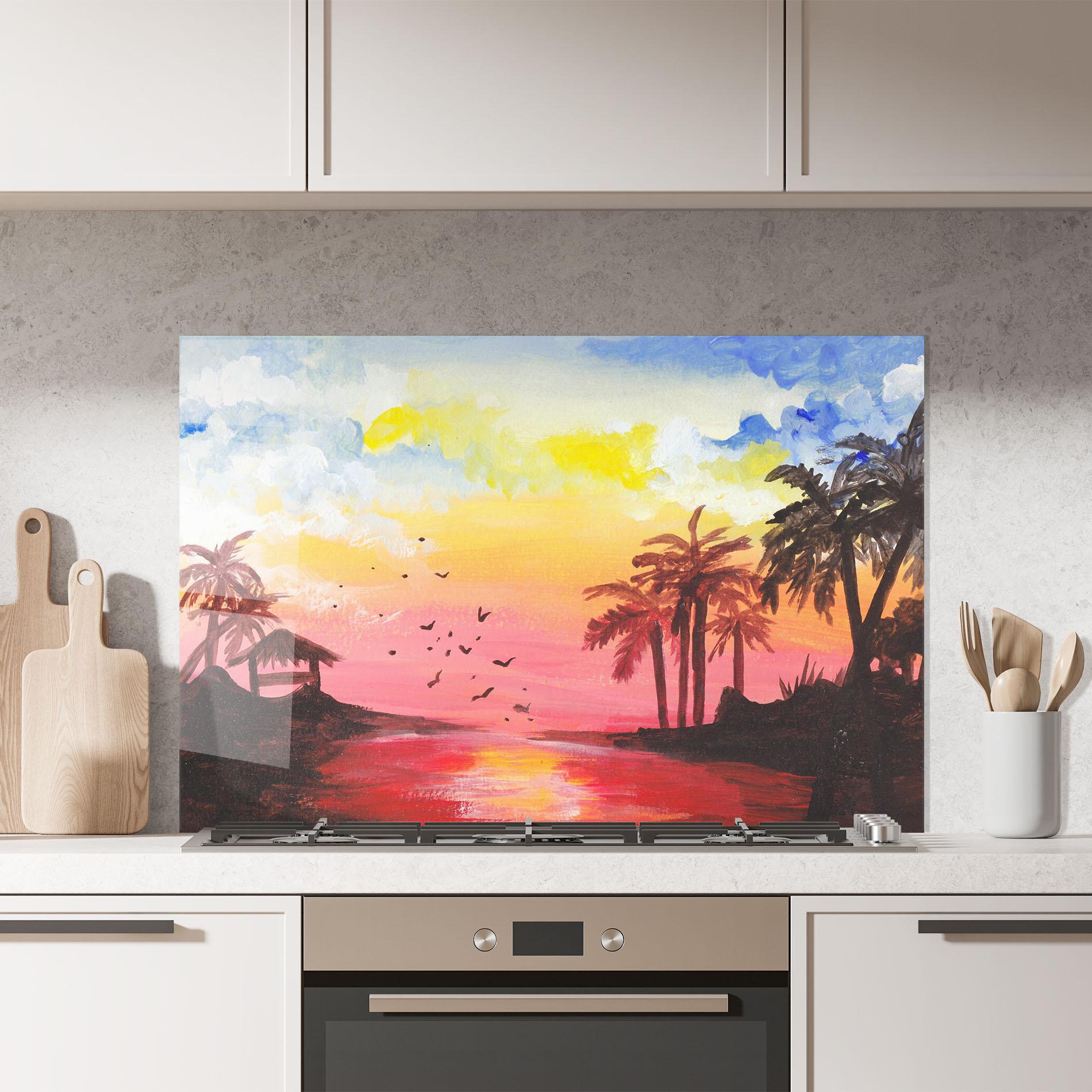 Konyhai üveg hátfal Sunset Gouache Painting mockup 7