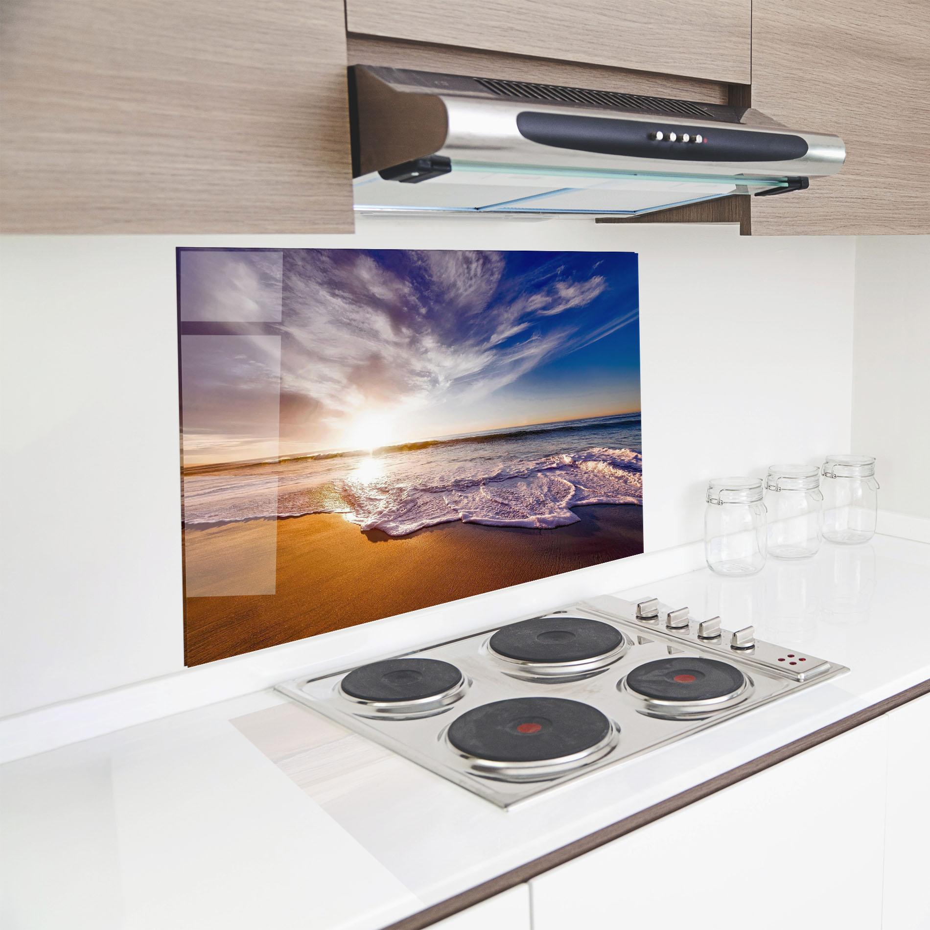 Konyhai üveg hátfal Beach Sunrise mockup 8