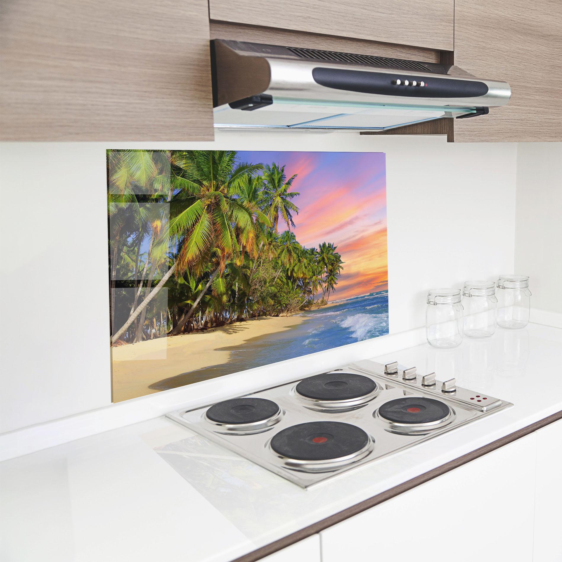 Konyhai üveg hátfal Coconut Tree Sunset mockup 8