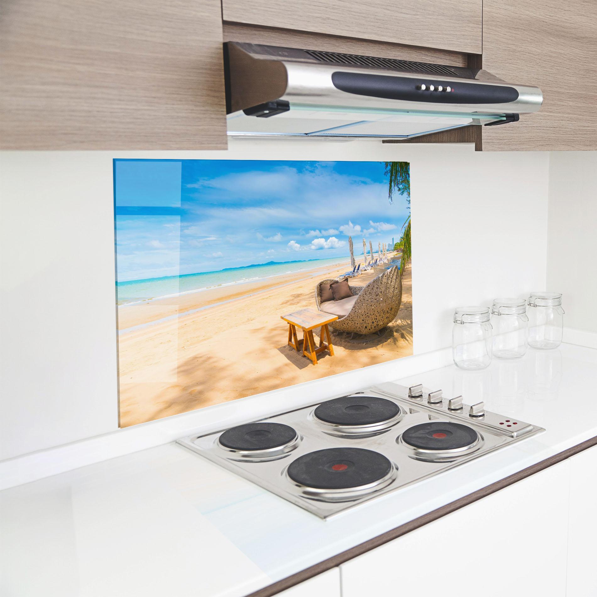 Konyhai üveg hátfal Dinning Blue Sky mockup 8