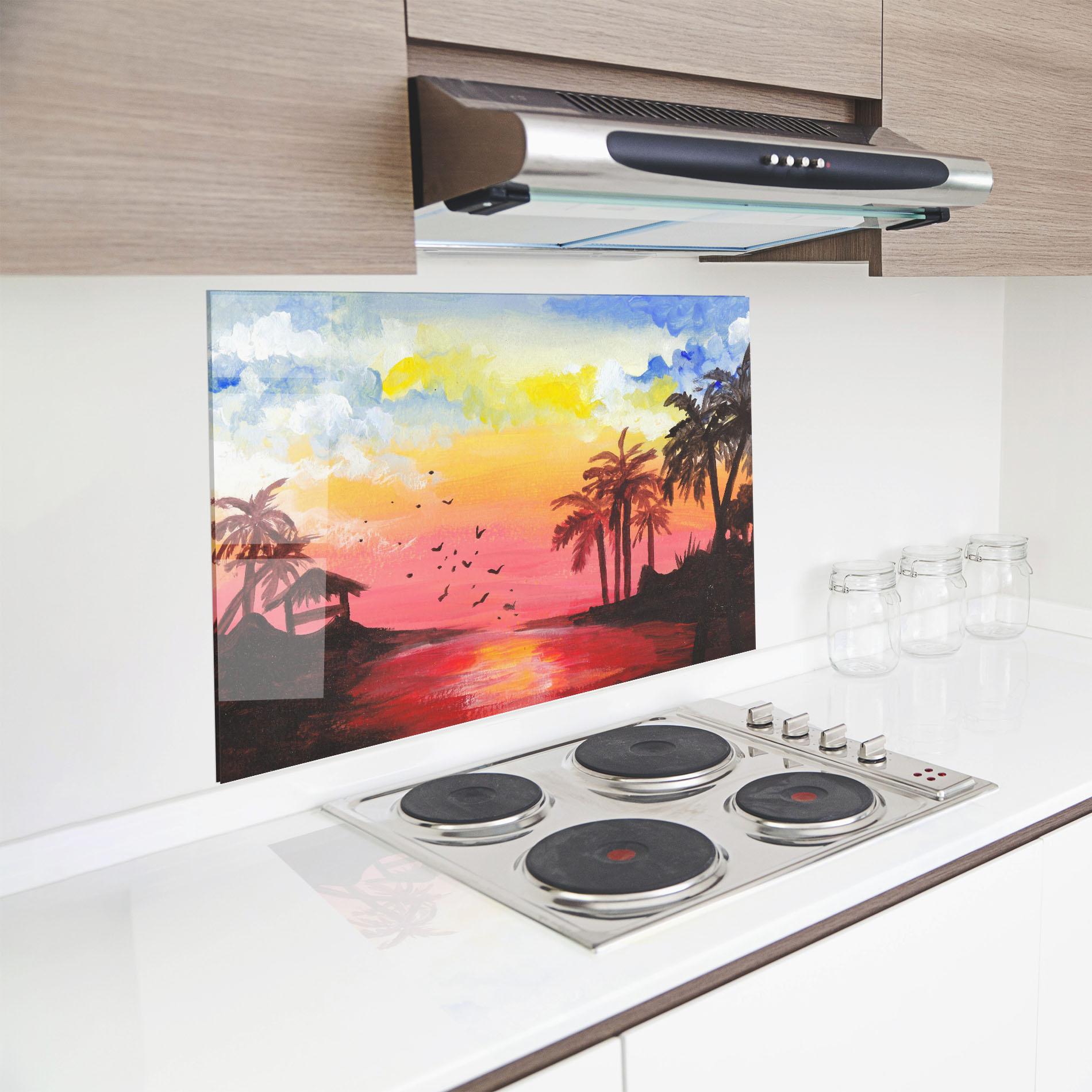 Konyhai üveg hátfal Sunset Gouache Painting mockup 8