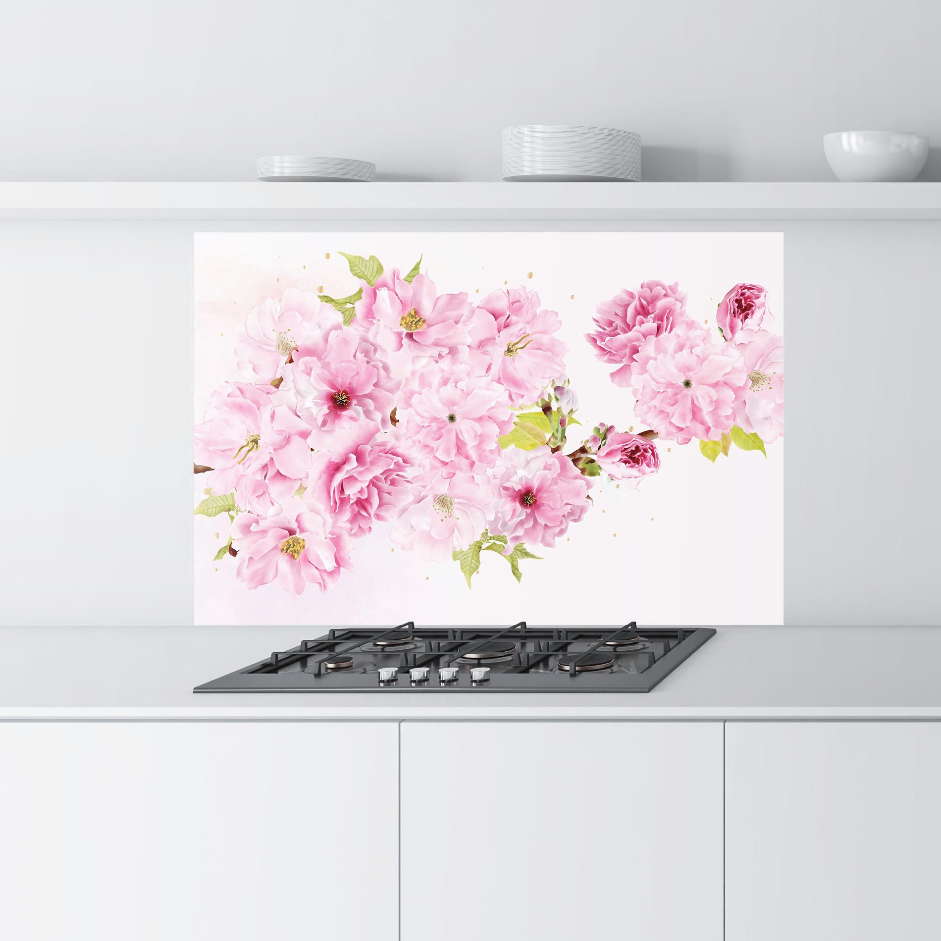 Konyhai üveg hátfal Cherry Flower Spring mockup 9