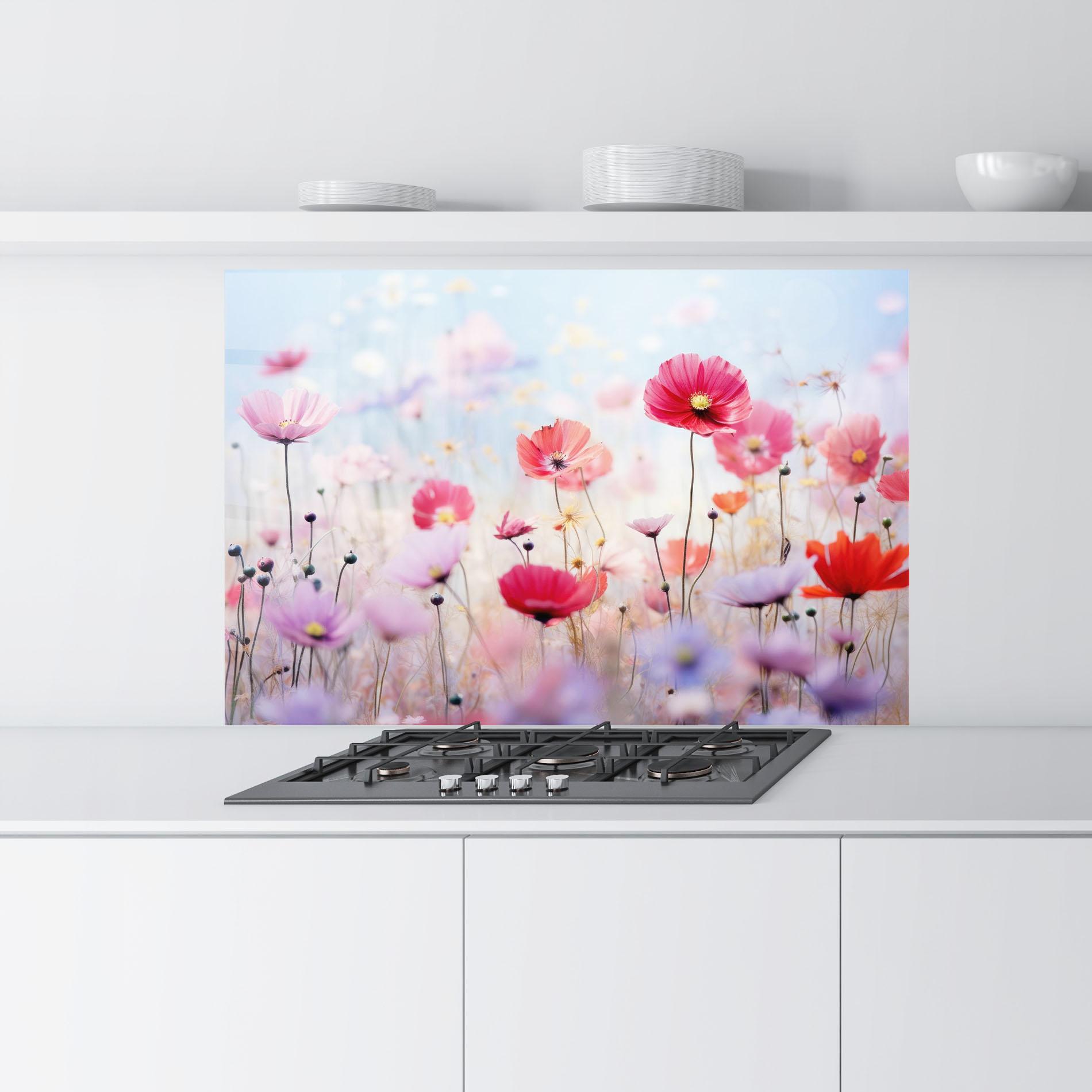 Konyhai üveg hátfal Dreamy Sprig Pink Flower mockup 9