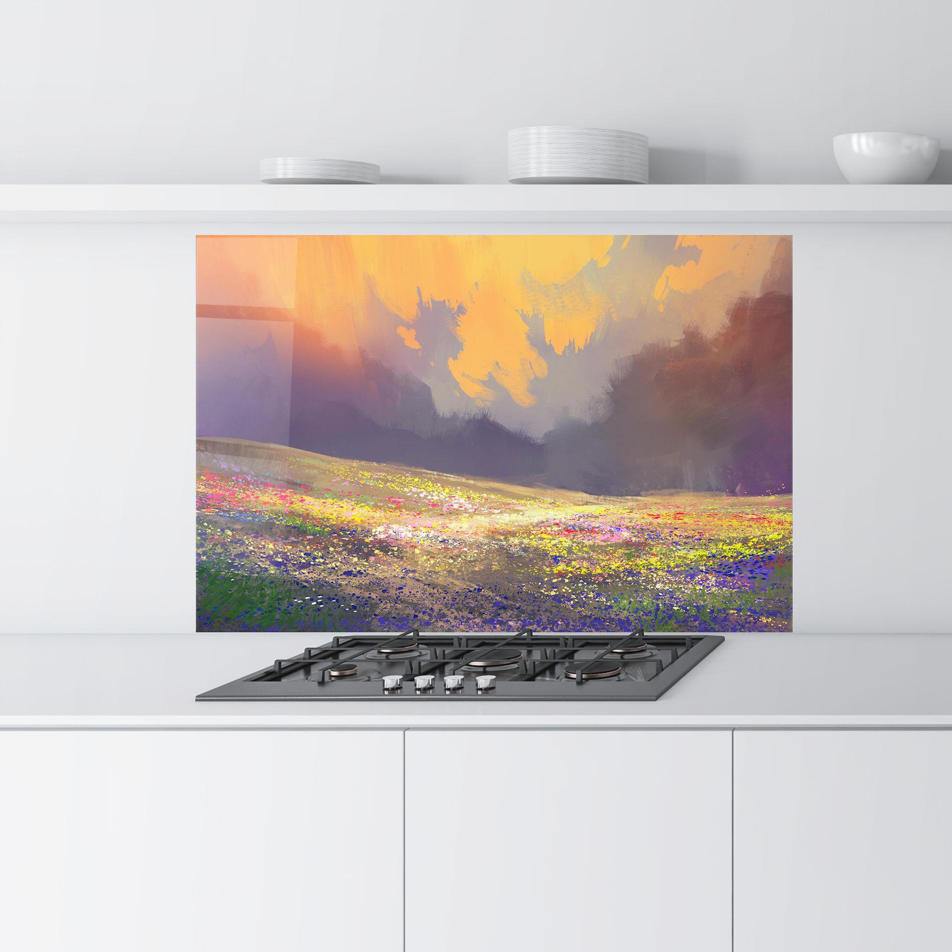 Konyhai üveg hátfal Pretty Spring Field mockup 9