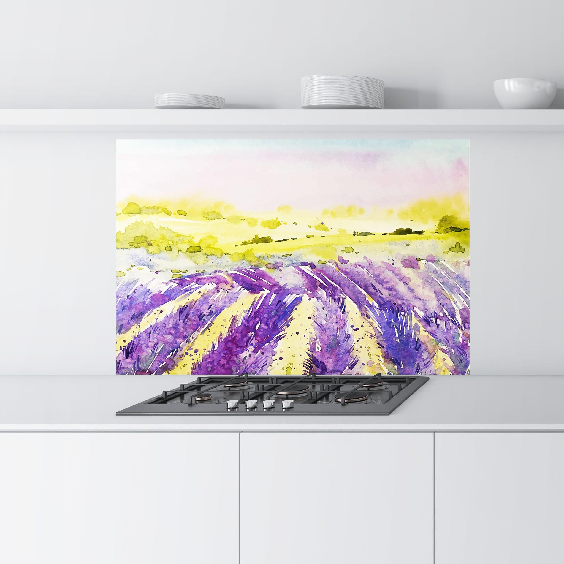 Konyhai üveg hátfal Purple Spring Field mockup 9