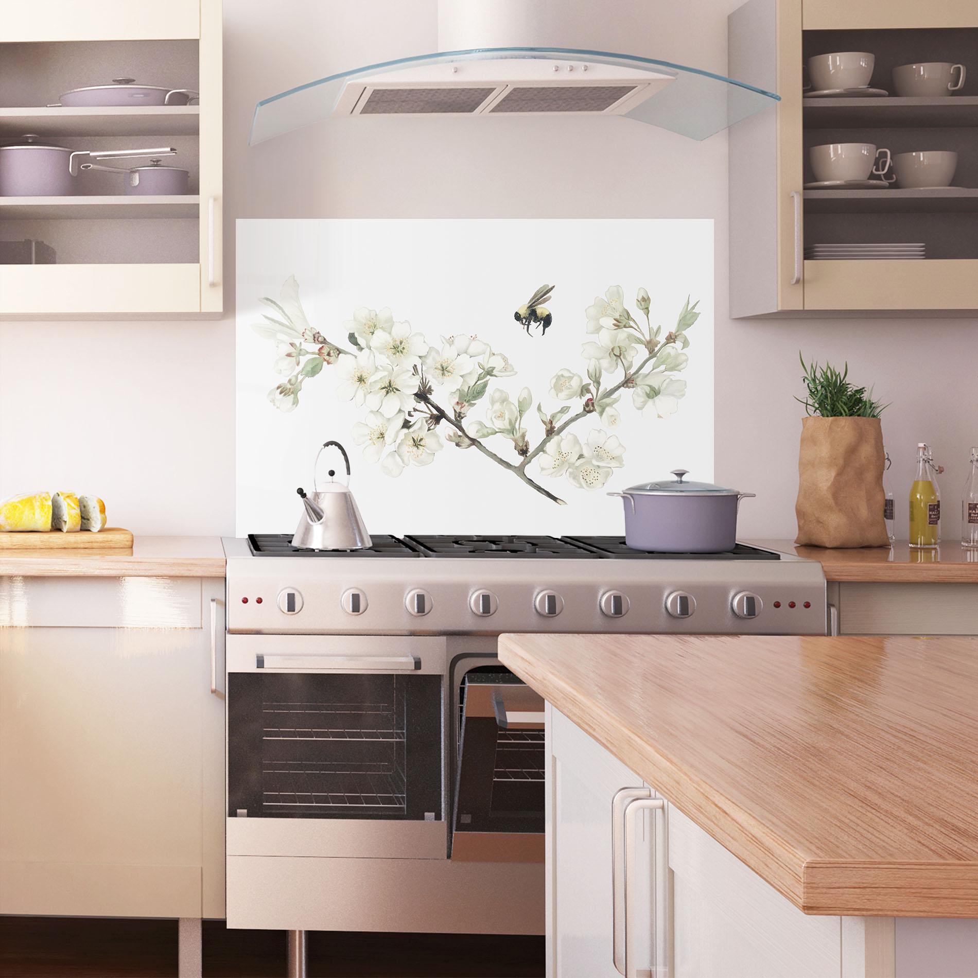 Konyhai üveg hátfal Bee Spring Flower mockup 1