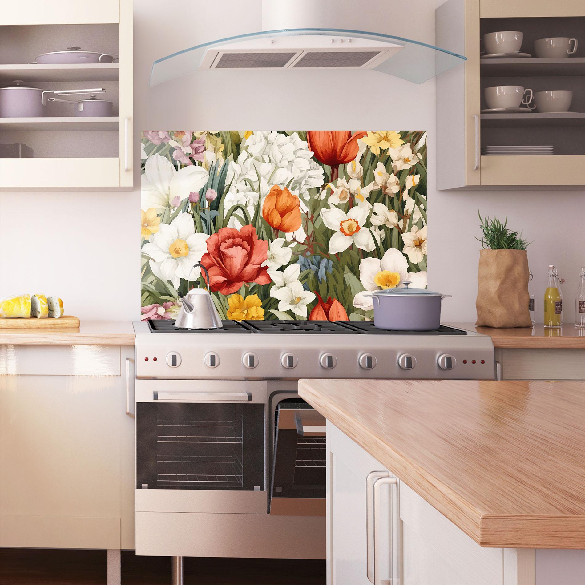 Konyhai üveg hátfal Orange Red Spring mockup 1