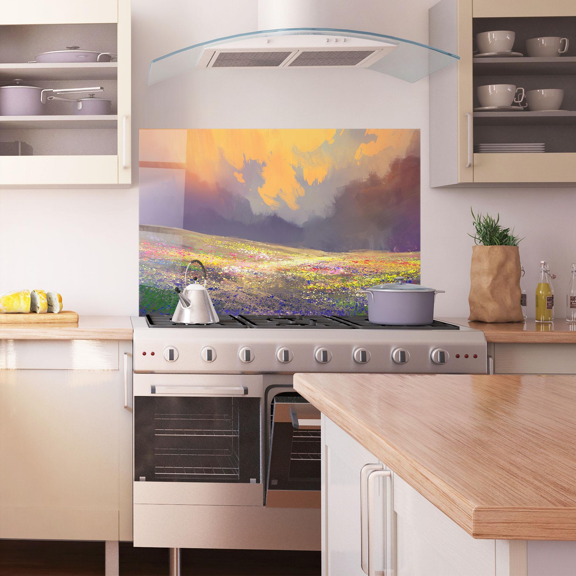 Konyhai üveg hátfal Pretty Spring Field mockup 1