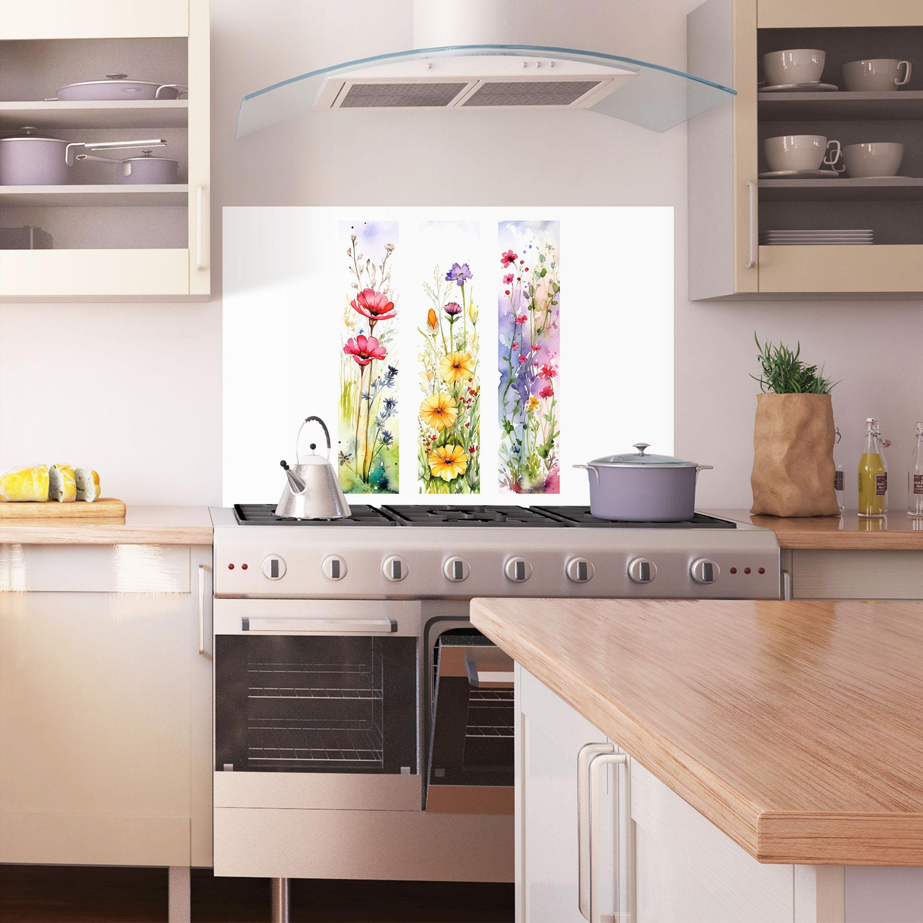Konyhai üveg hátfal Spring Flowers Set mockup 1