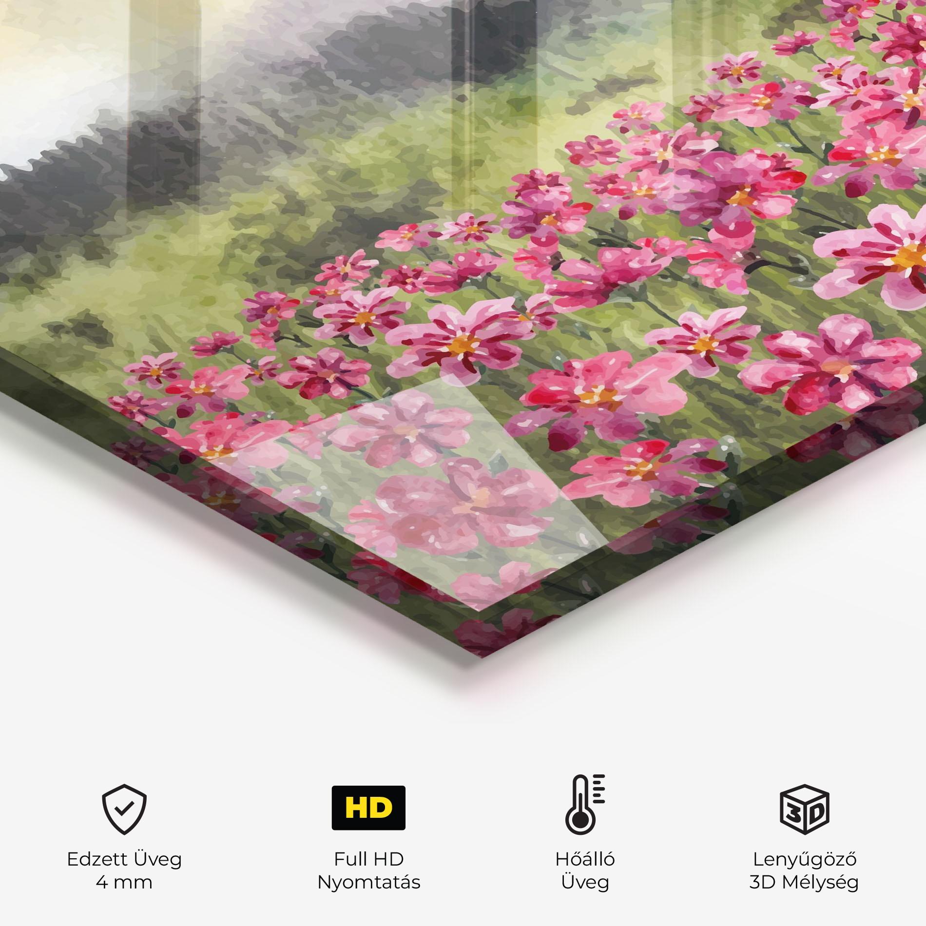 Konyhai üveg hátfal Pink Flower Spring mockup 2