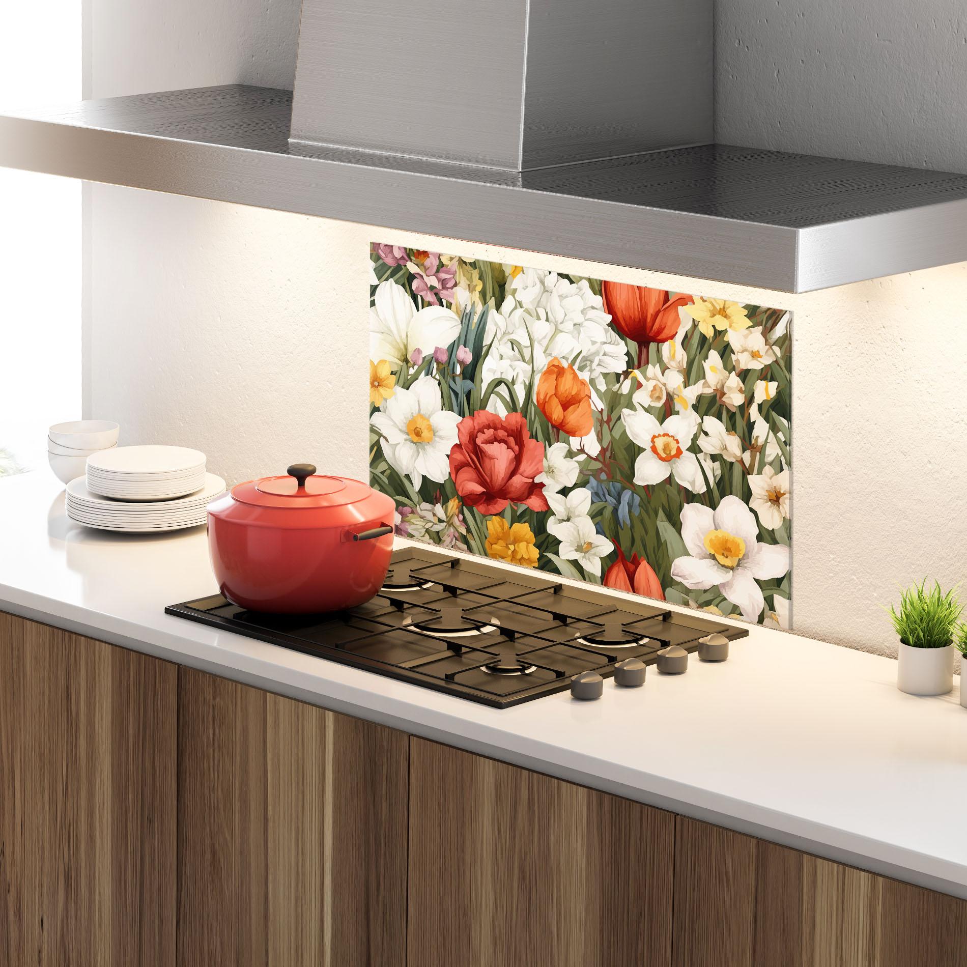 Konyhai üveg hátfal Orange Red Spring mockup 4