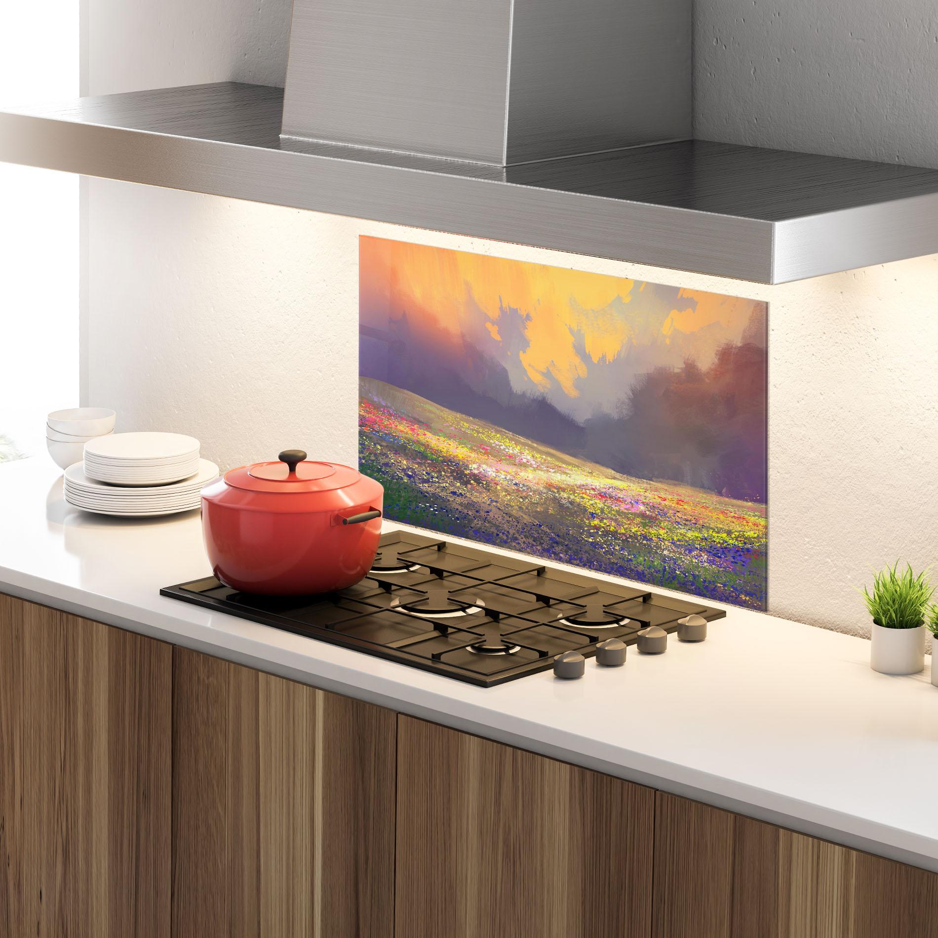 Konyhai üveg hátfal Pretty Spring Field mockup 4