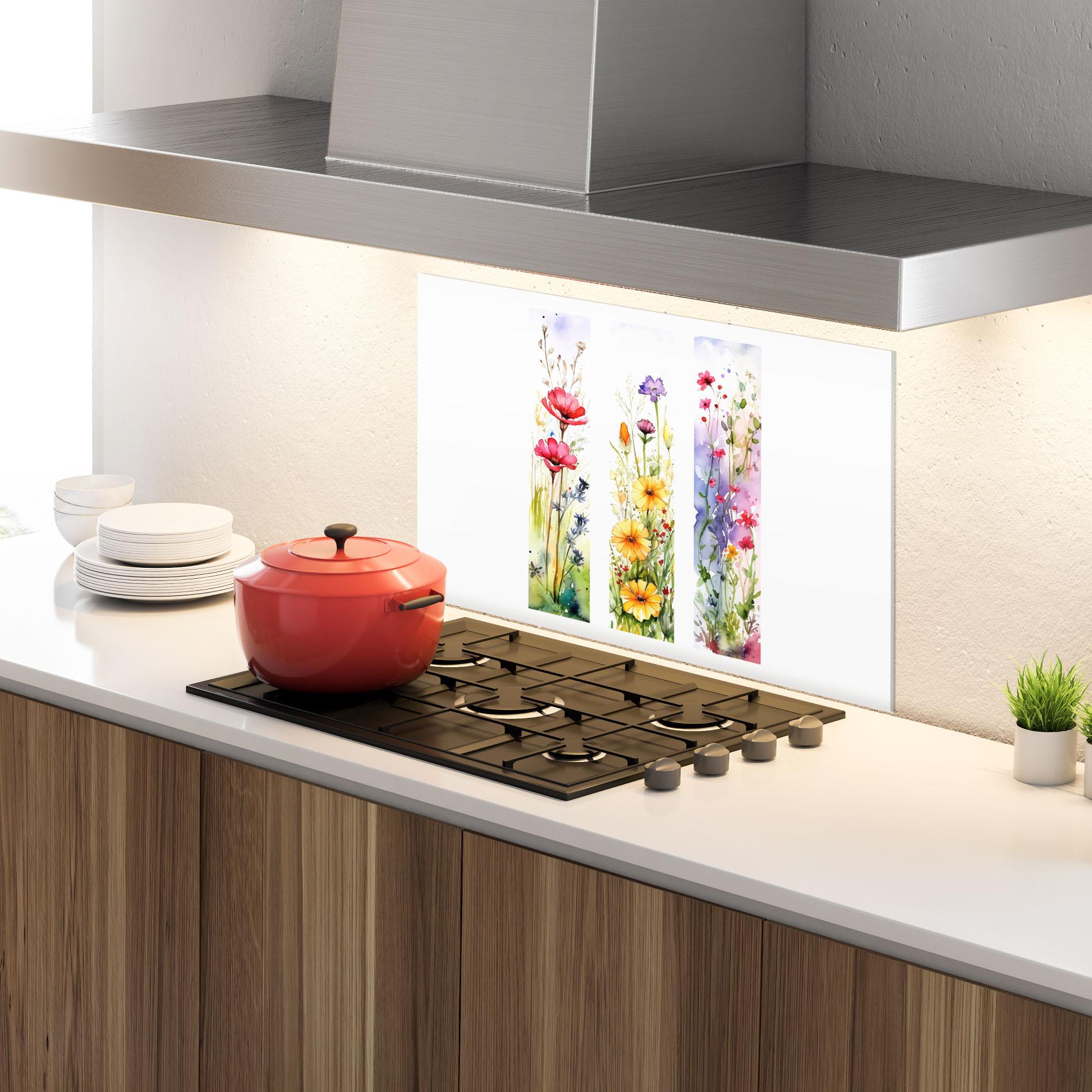 Konyhai üveg hátfal Spring Flowers Set mockup 4