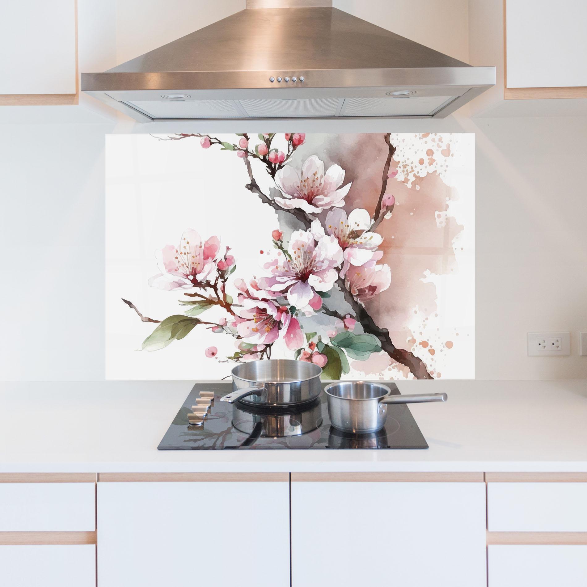 Konyhai üveg hátfal Cherry Spring Flower mockup 5