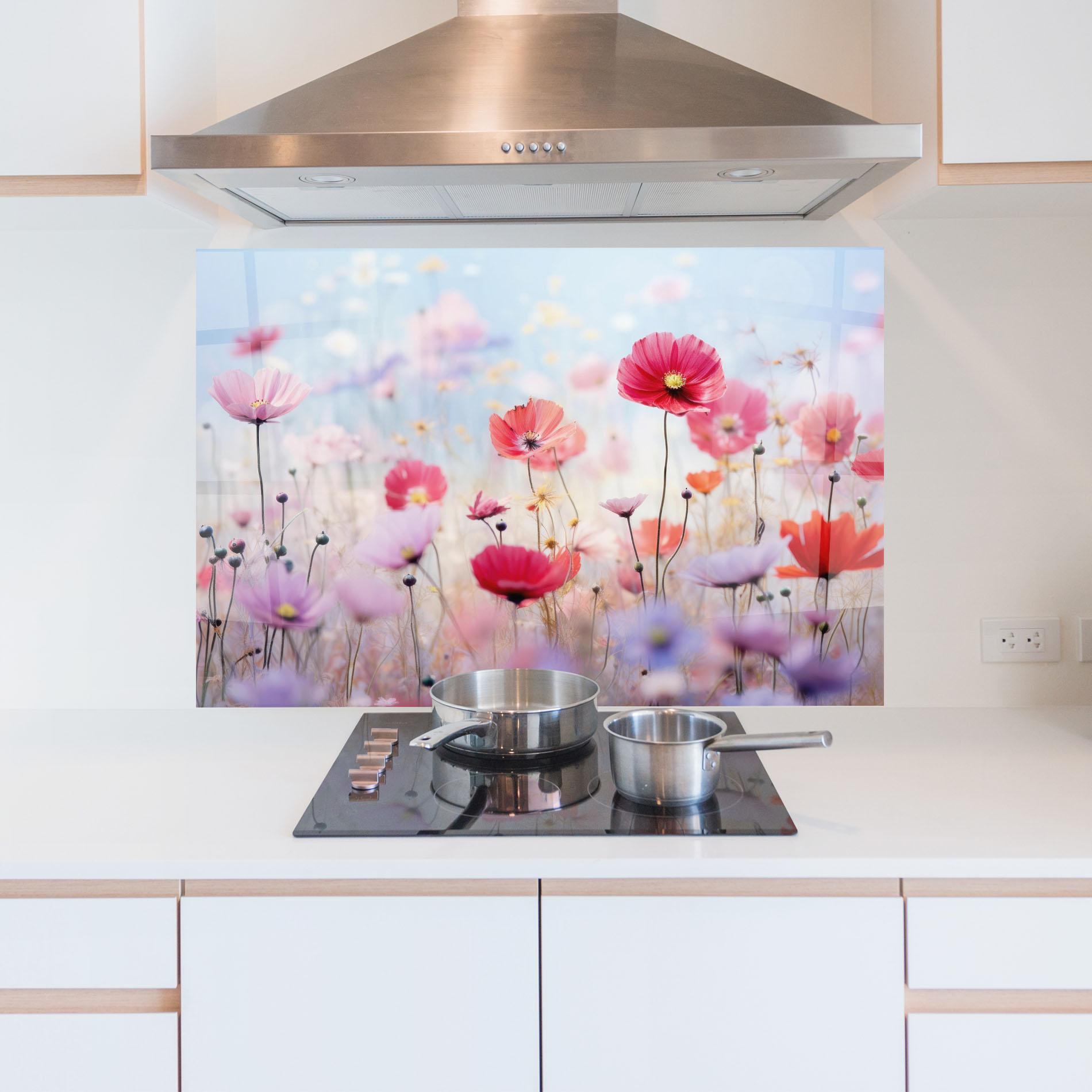 Konyhai üveg hátfal Dreamy Sprig Pink Flower mockup 5