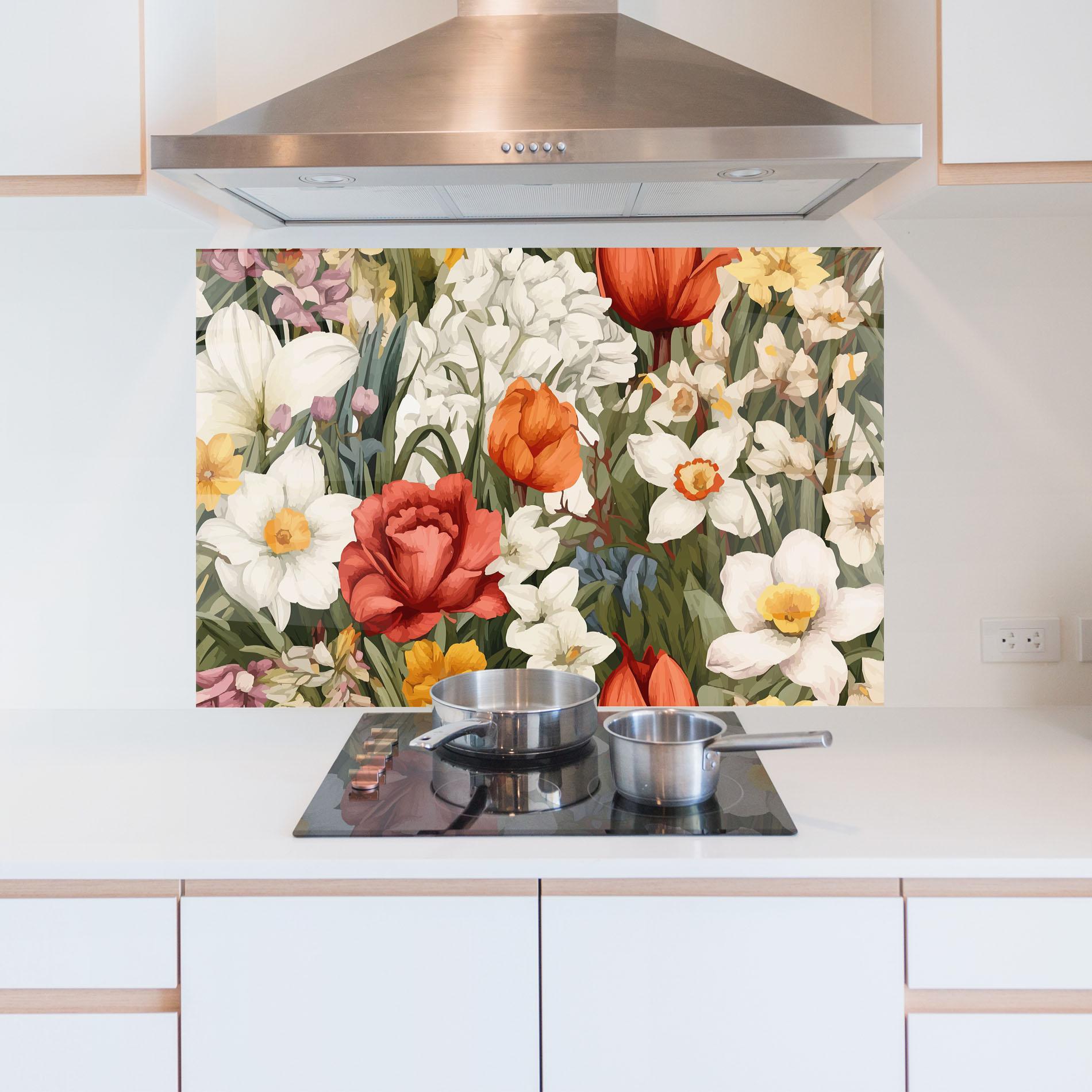 Konyhai üveg hátfal Orange Red Spring mockup 5