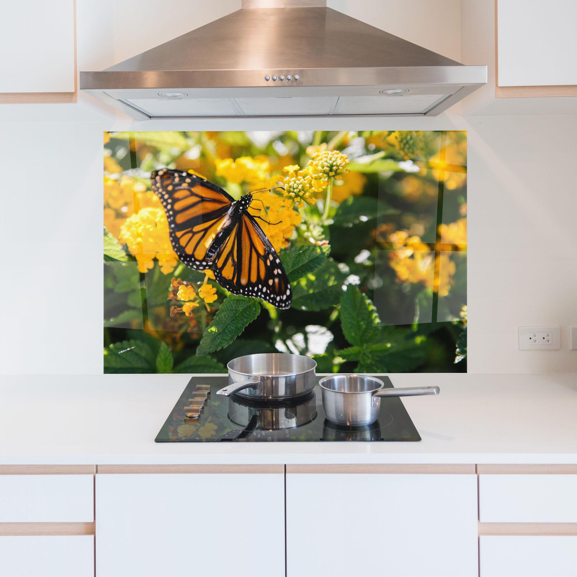 Konyhai üveg hátfal Orange Spring Butterfly mockup 5