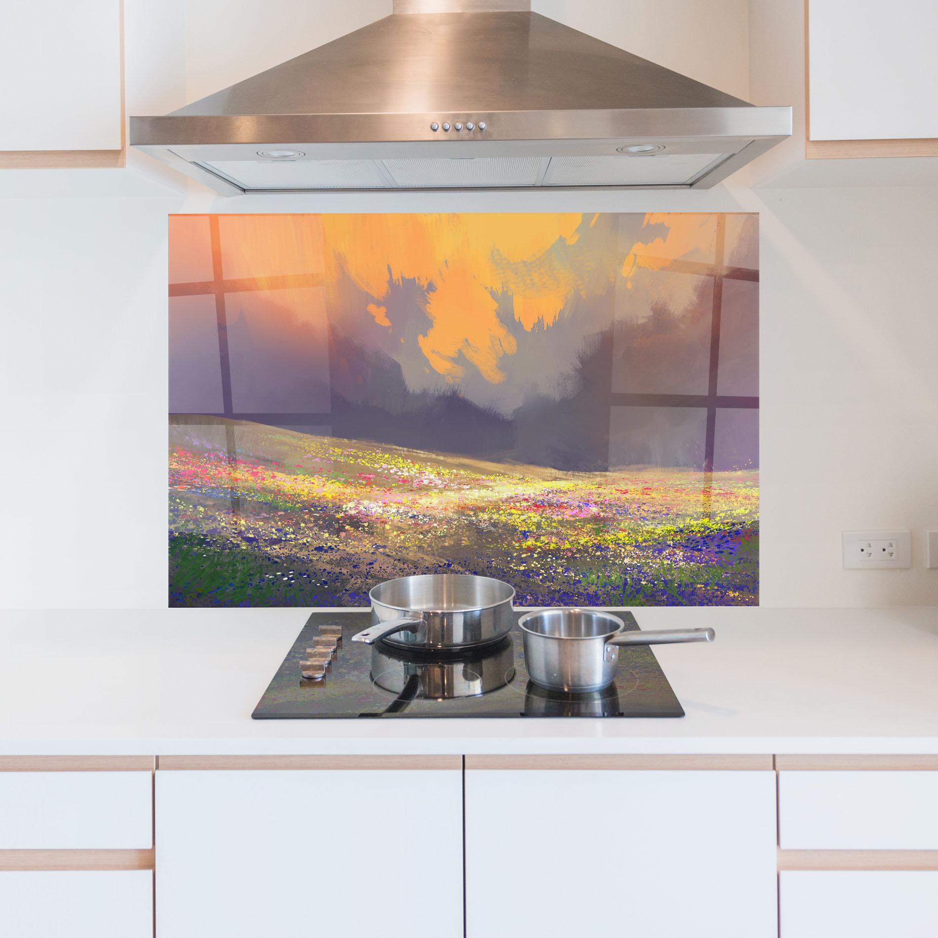 Konyhai üveg hátfal Pretty Spring Field mockup 5