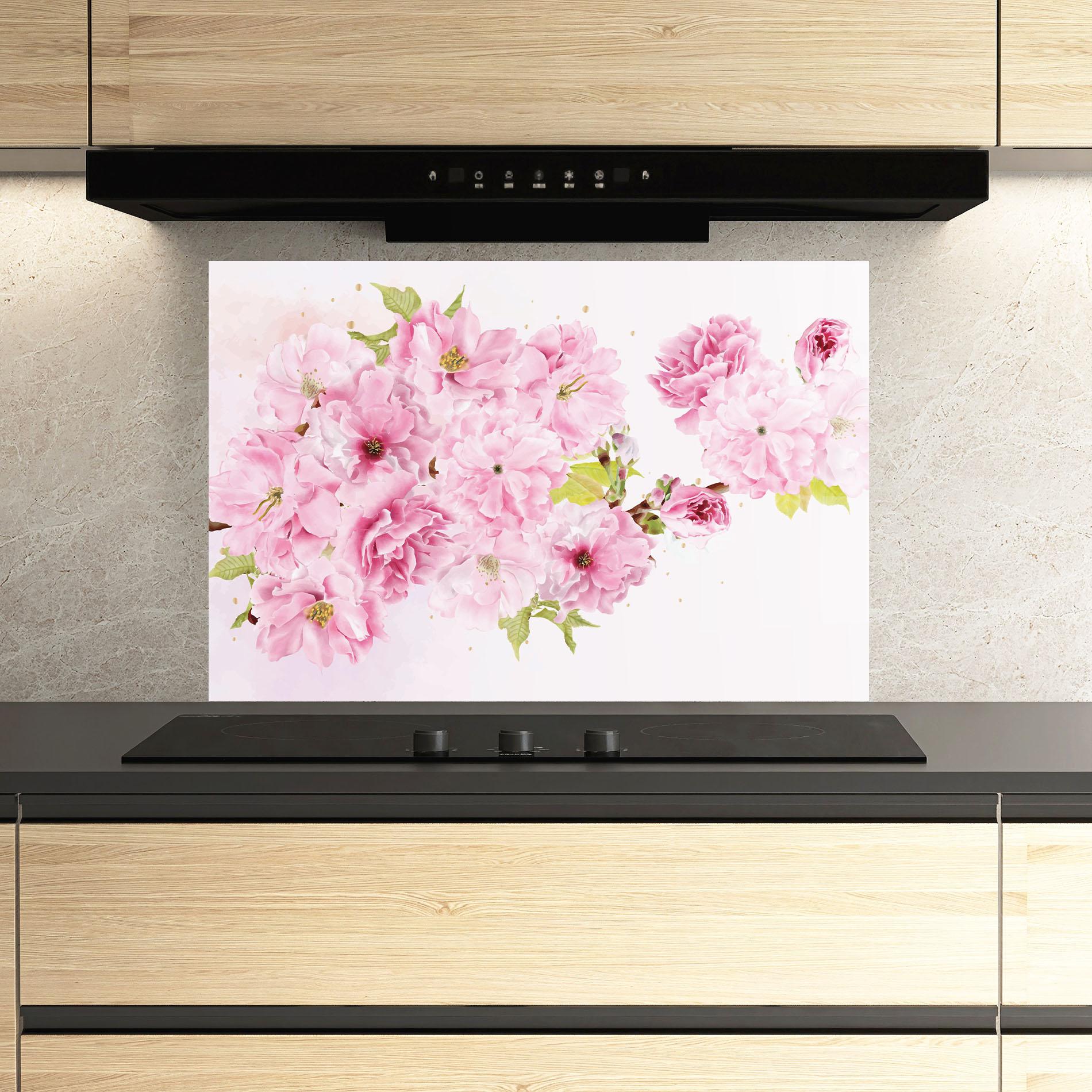 Konyhai üveg hátfal Cherry Flower Spring mockup 3