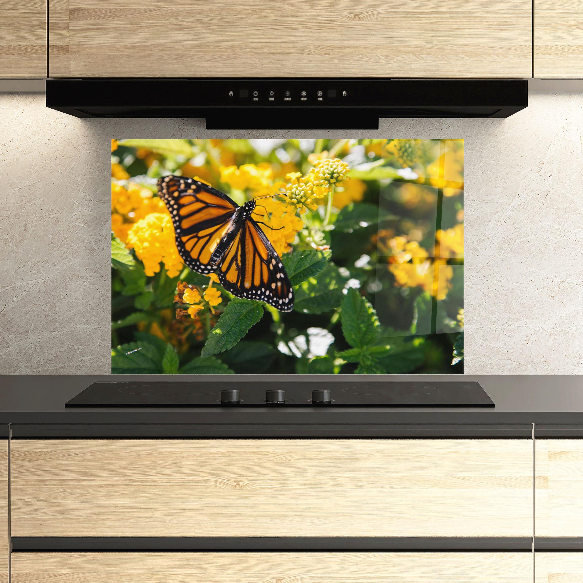 Konyhai üveg hátfal Orange Spring Butterfly mockup 3
