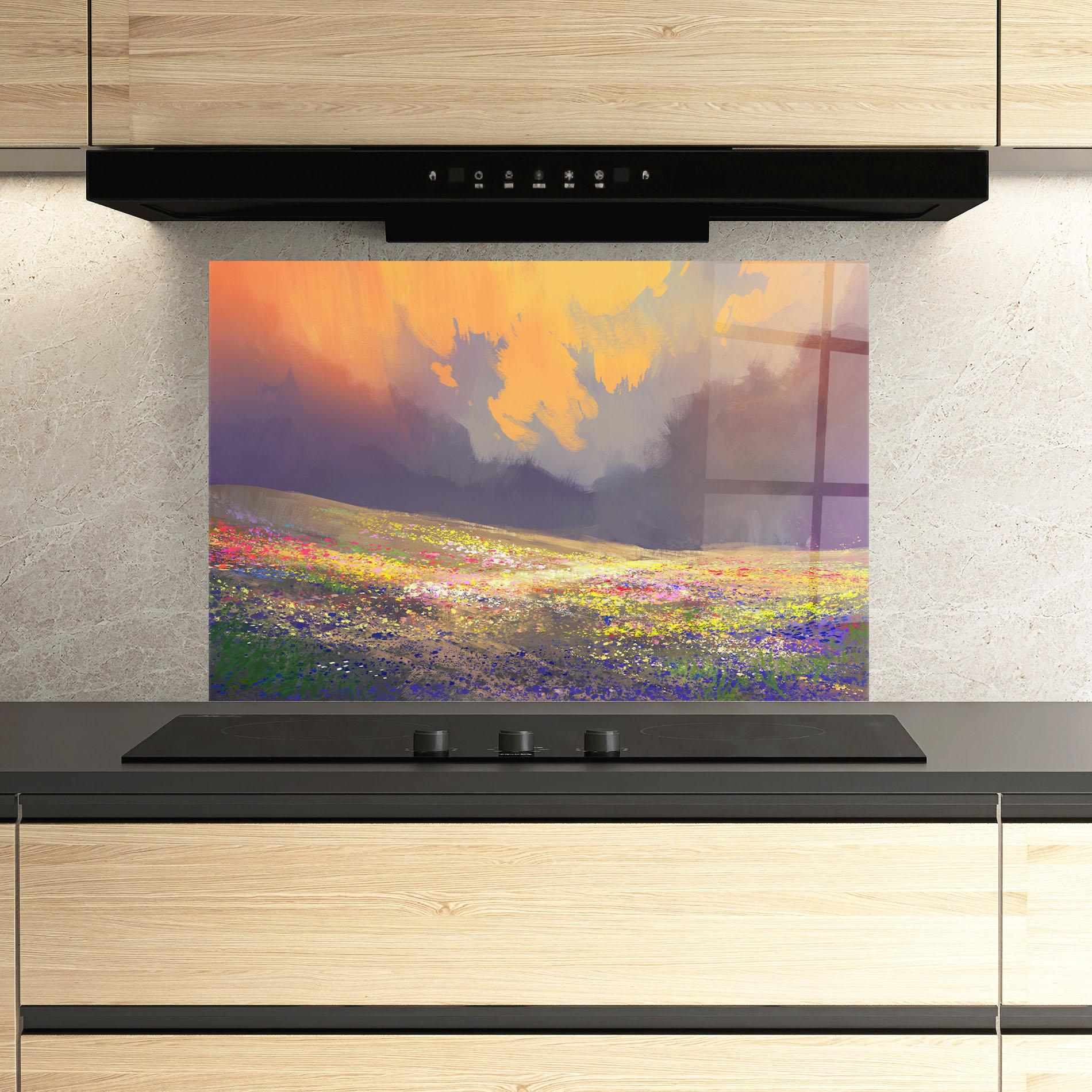 Konyhai üveg hátfal Pretty Spring Field mockup 3