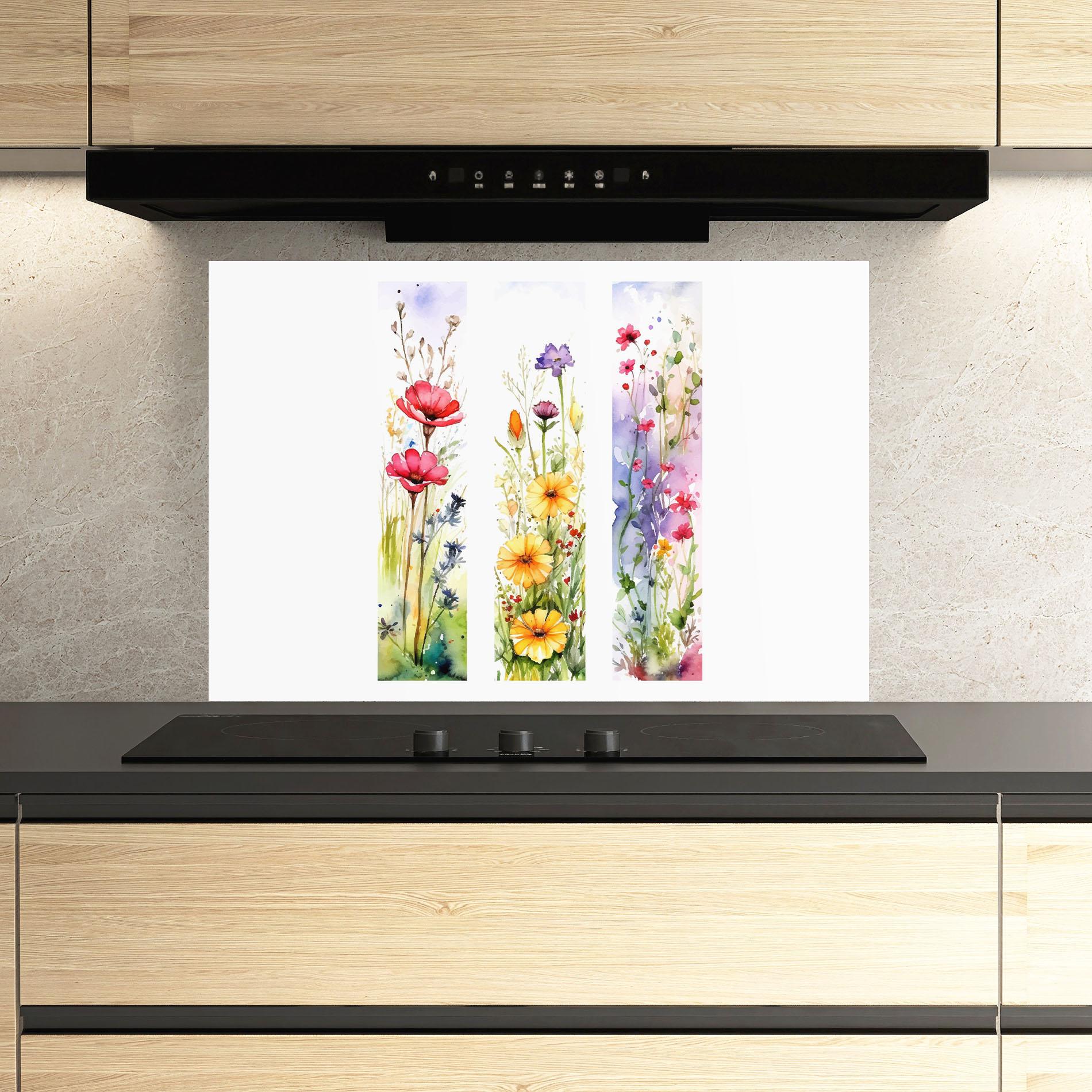 Konyhai üveg hátfal Spring Flowers Set mockup 3