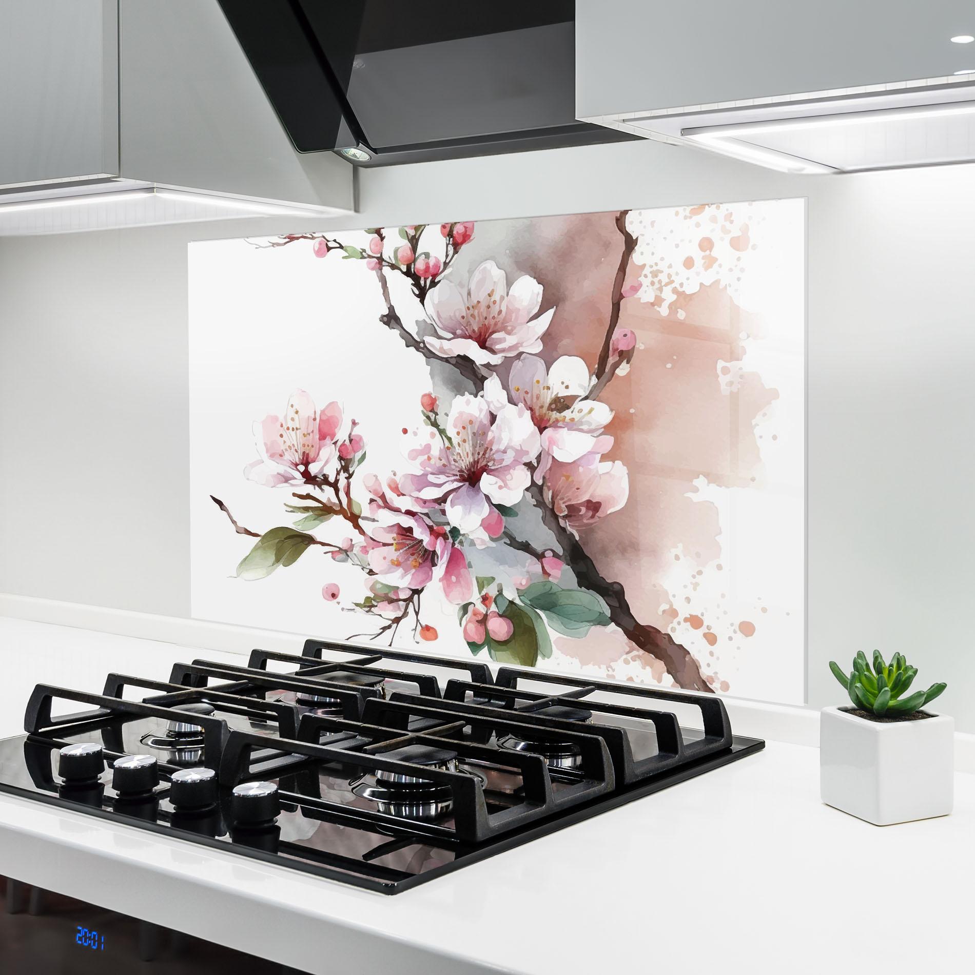Konyhai üveg hátfal Cherry Spring Flower mockup 6