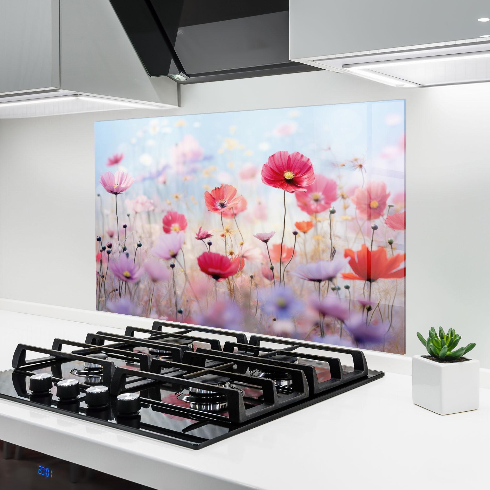 Konyhai üveg hátfal Dreamy Sprig Pink Flower mockup 6