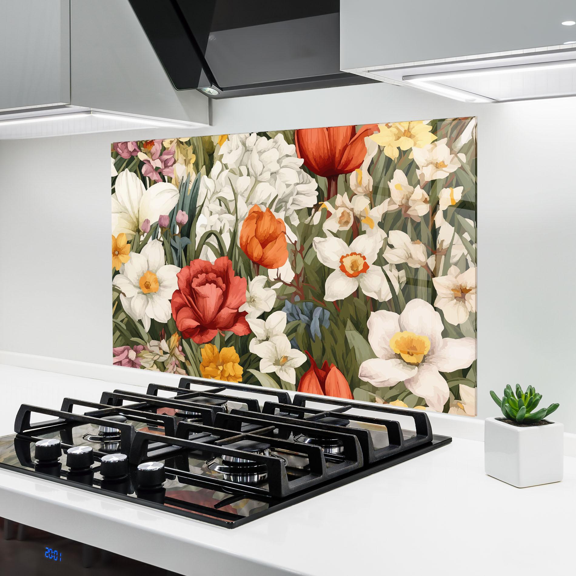 Konyhai üveg hátfal Orange Red Spring mockup 6