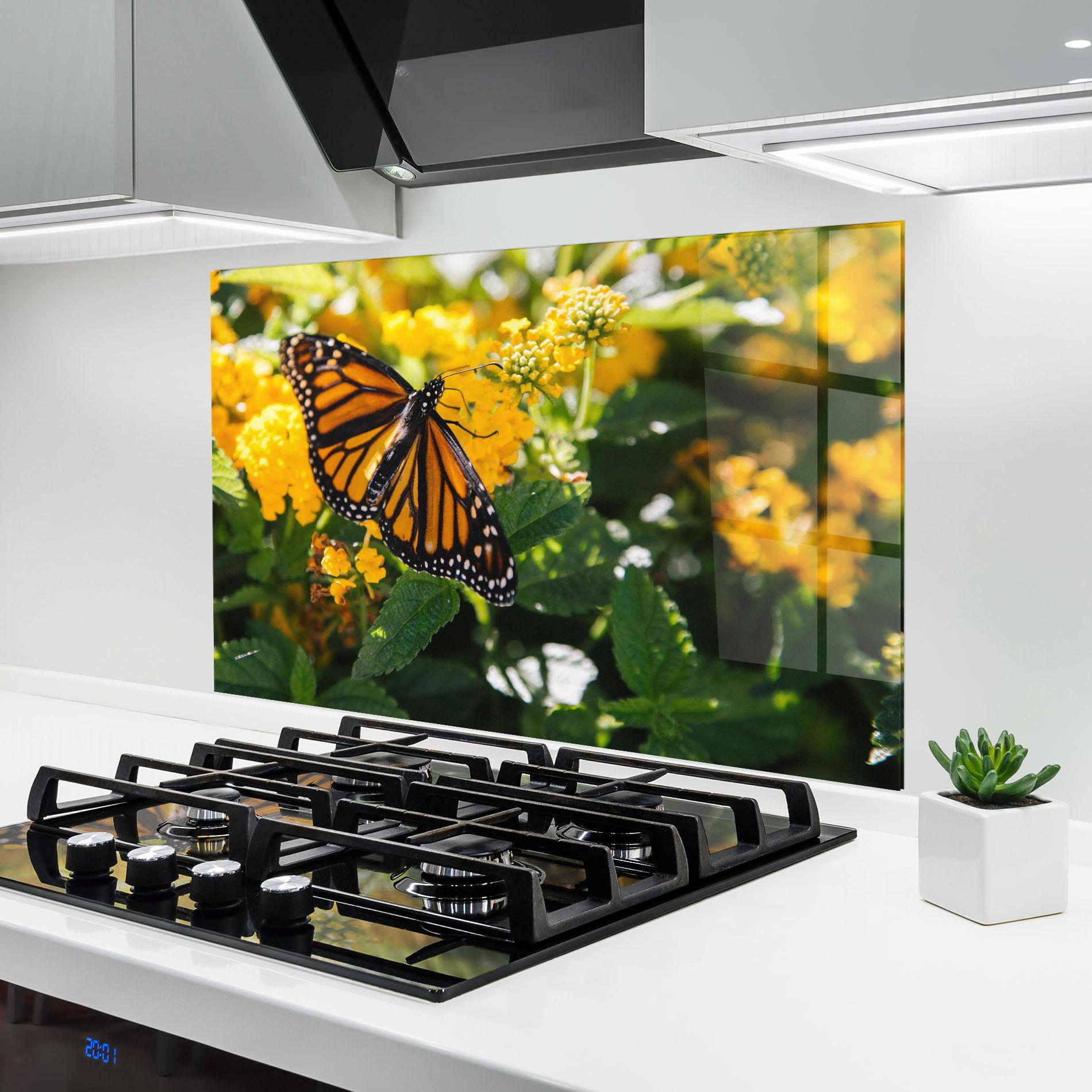 Konyhai üveg hátfal Orange Spring Butterfly mockup 6
