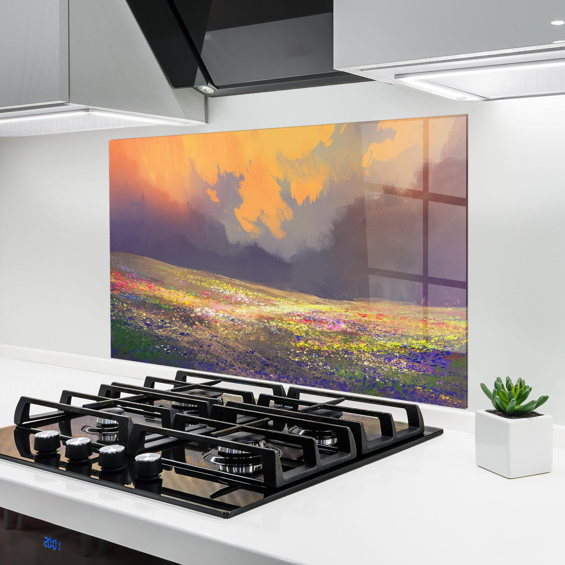 Konyhai üveg hátfal Pretty Spring Field mockup 6