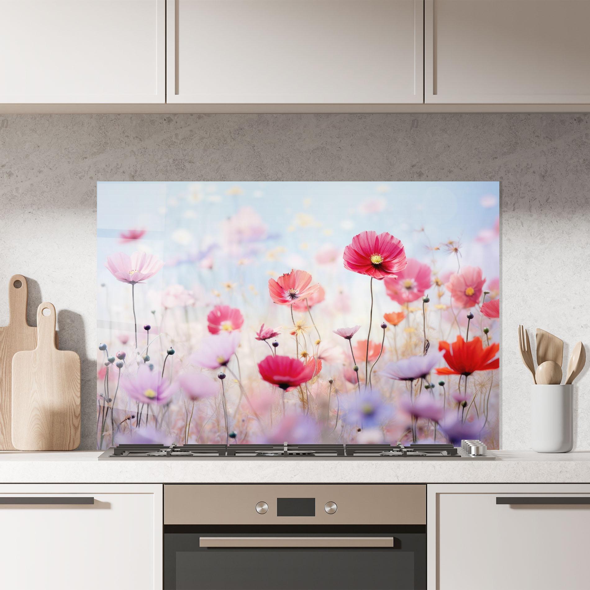 Konyhai üveg hátfal Dreamy Sprig Pink Flower mockup 7